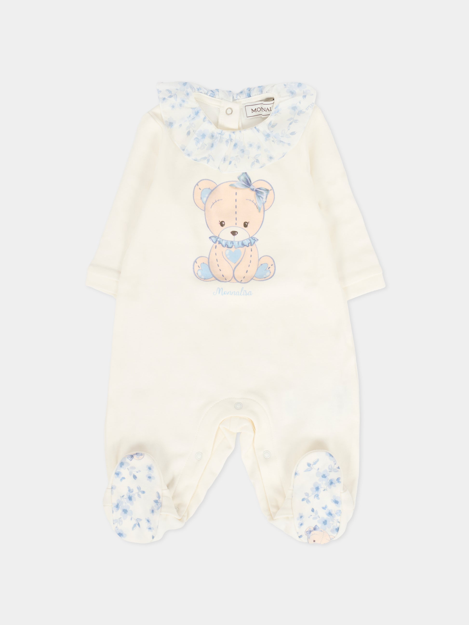 Set tutina avorio per neonata con orsetto celeste,Monnalisa,35F508 6000 0151