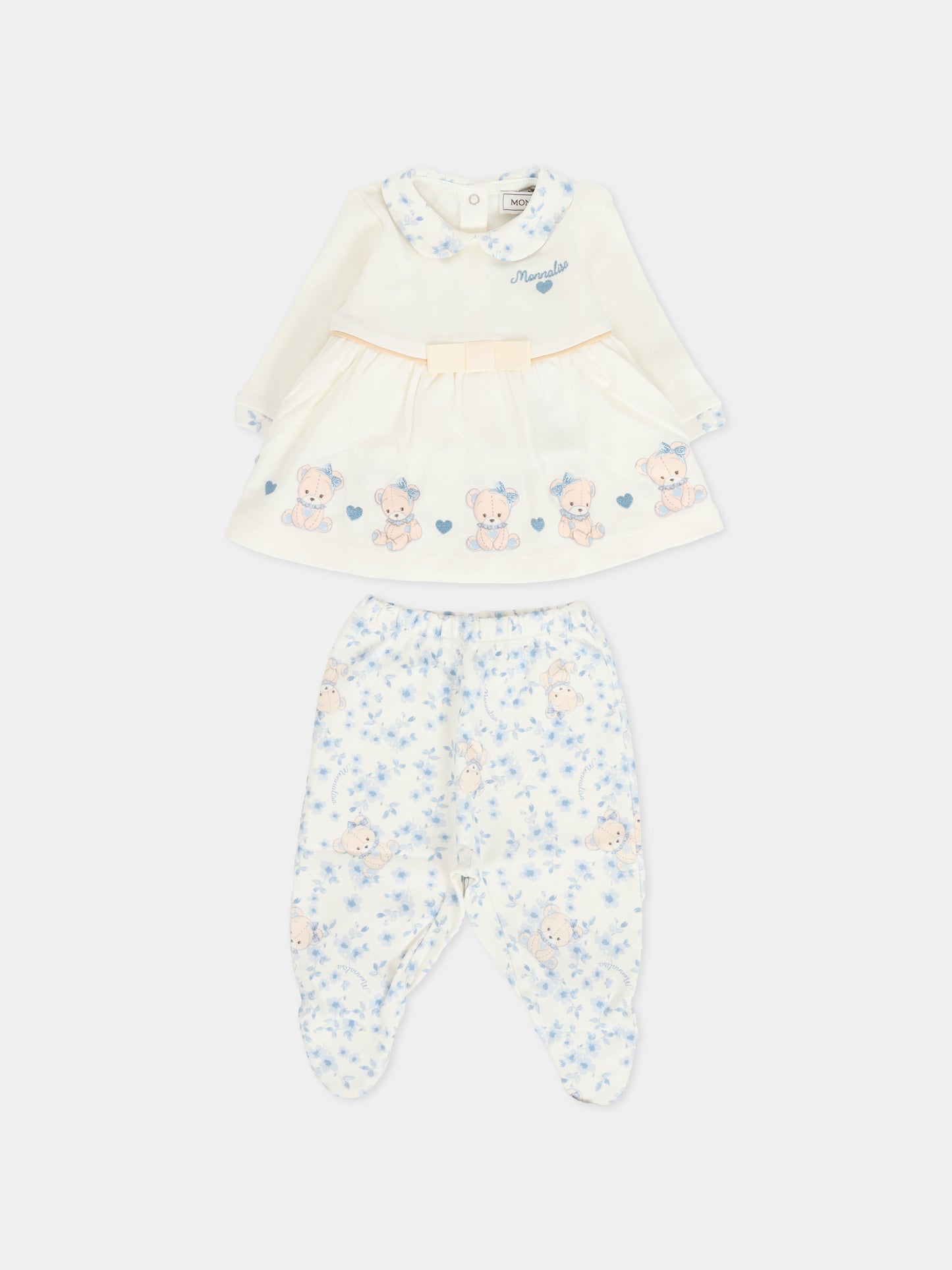 Completo nascita avorio per neonata con orsetto celeste,Monnalisa,35F510 6000 0151