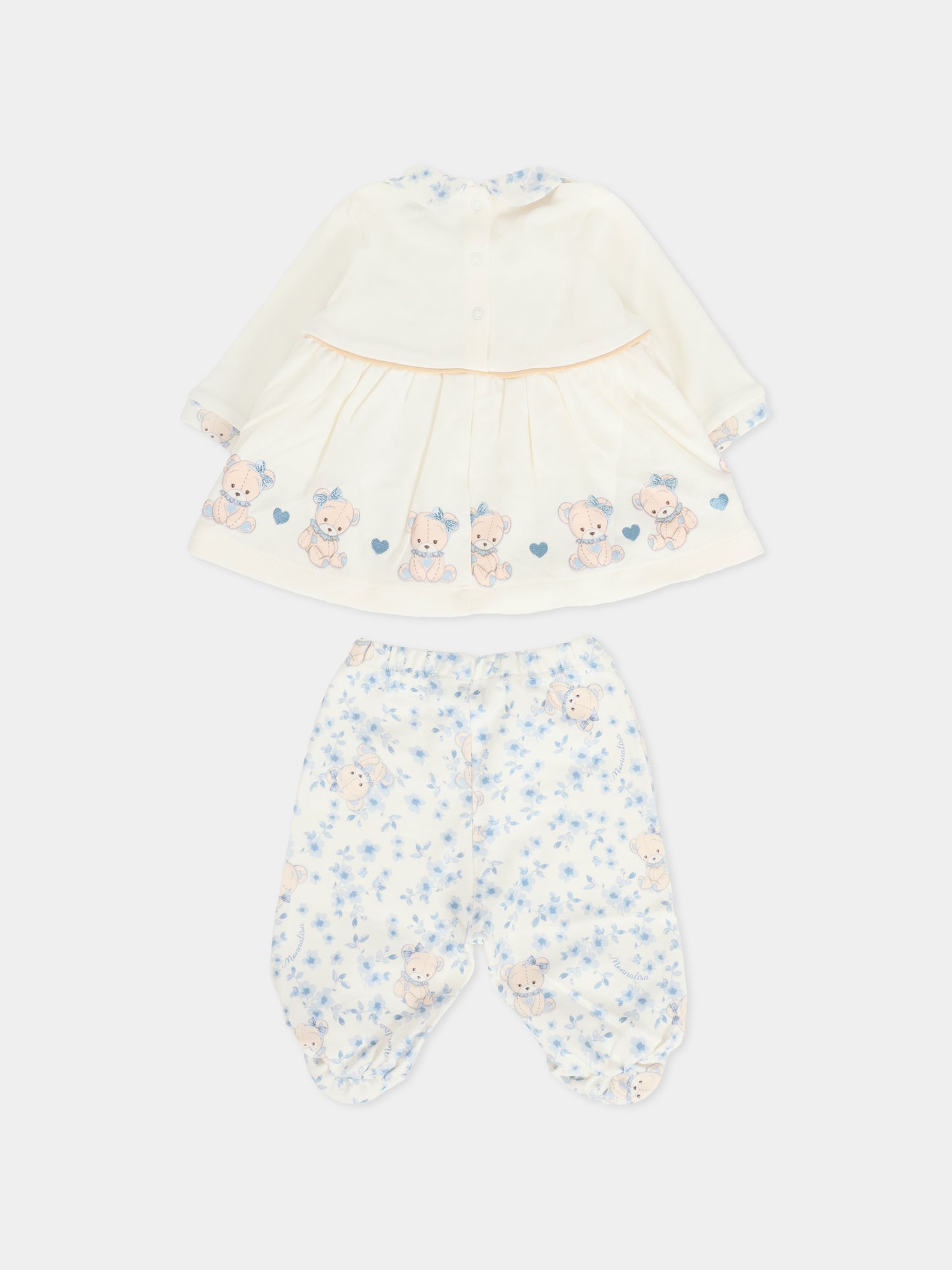Completo nascita avorio per neonata con orsetto celeste,Monnalisa,35F510 6000 0151