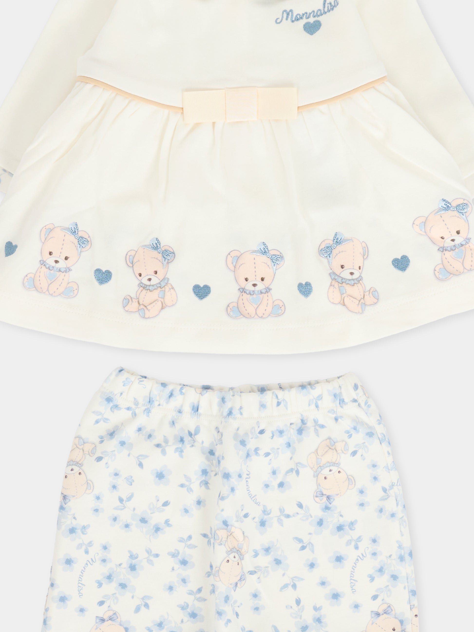 Completo nascita avorio per neonata con orsetto celeste,Monnalisa,35F510 6000 0151