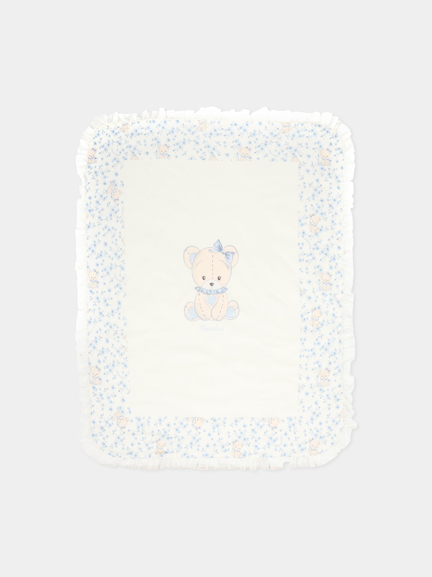 Coperta avorio per neonata con orsetto celeste,Monnalisa,35F006 6000 0151