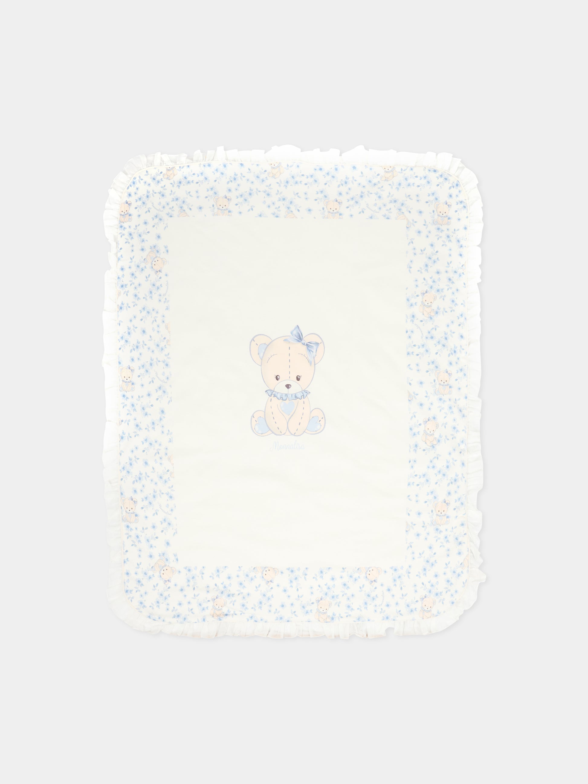 Coperta avorio per neonata con orsetto celeste,Monnalisa,35F006 6000 0151