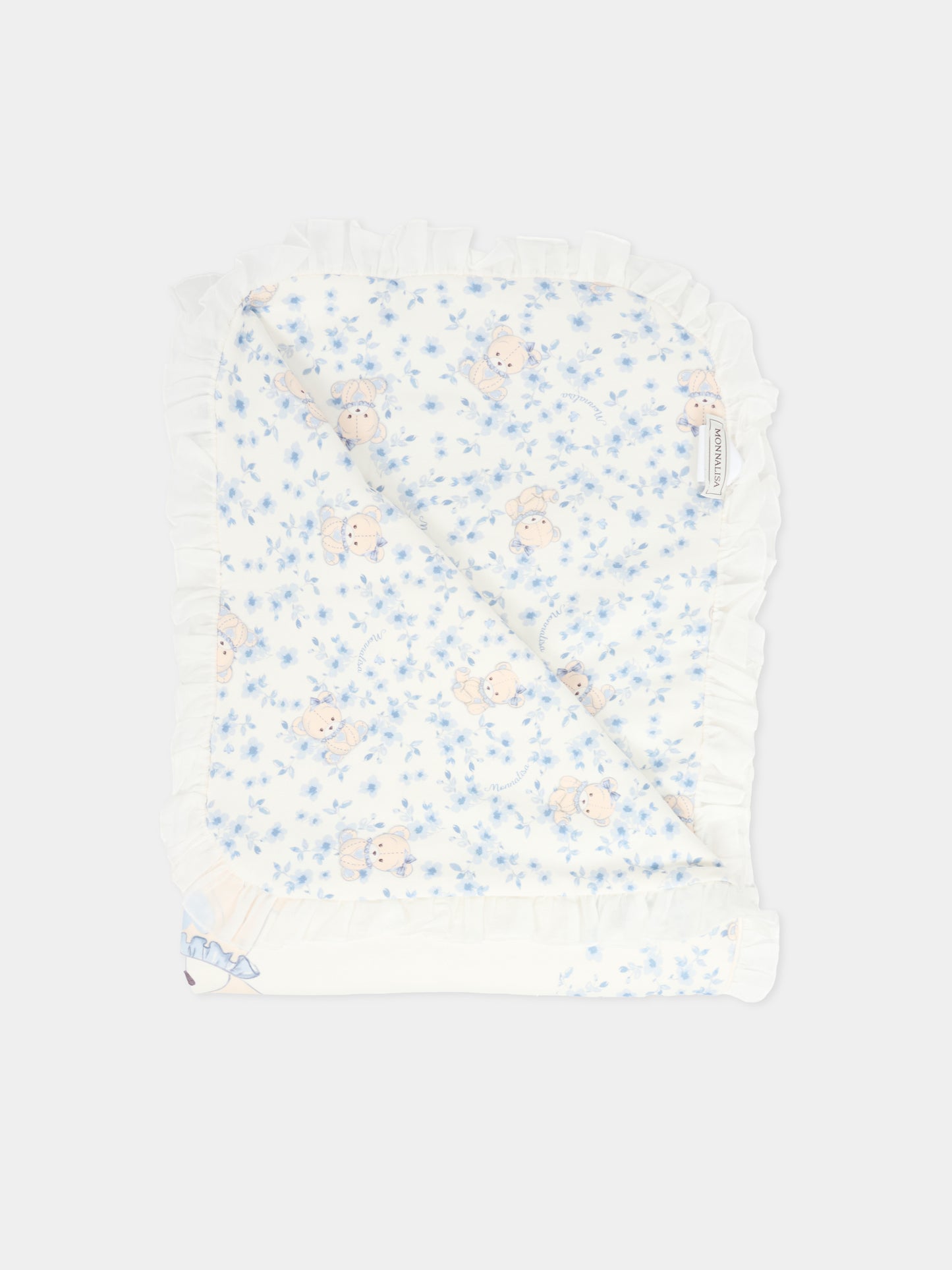 Coperta avorio per neonata con orsetto celeste,Monnalisa,35F006 6000 0151