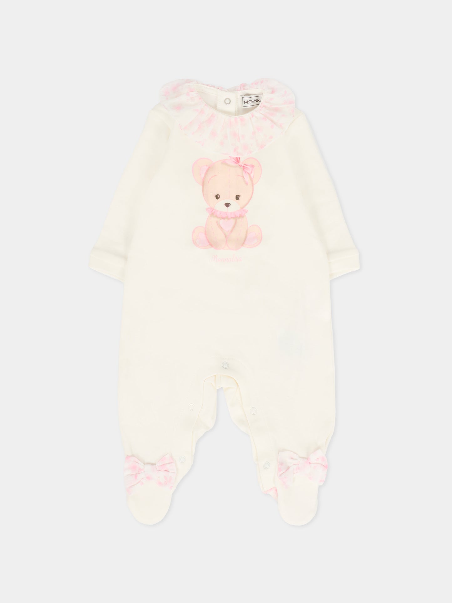 Set tutina avorio per neonata con orsetto rosa,Monnalisa,35F508 6000 0191