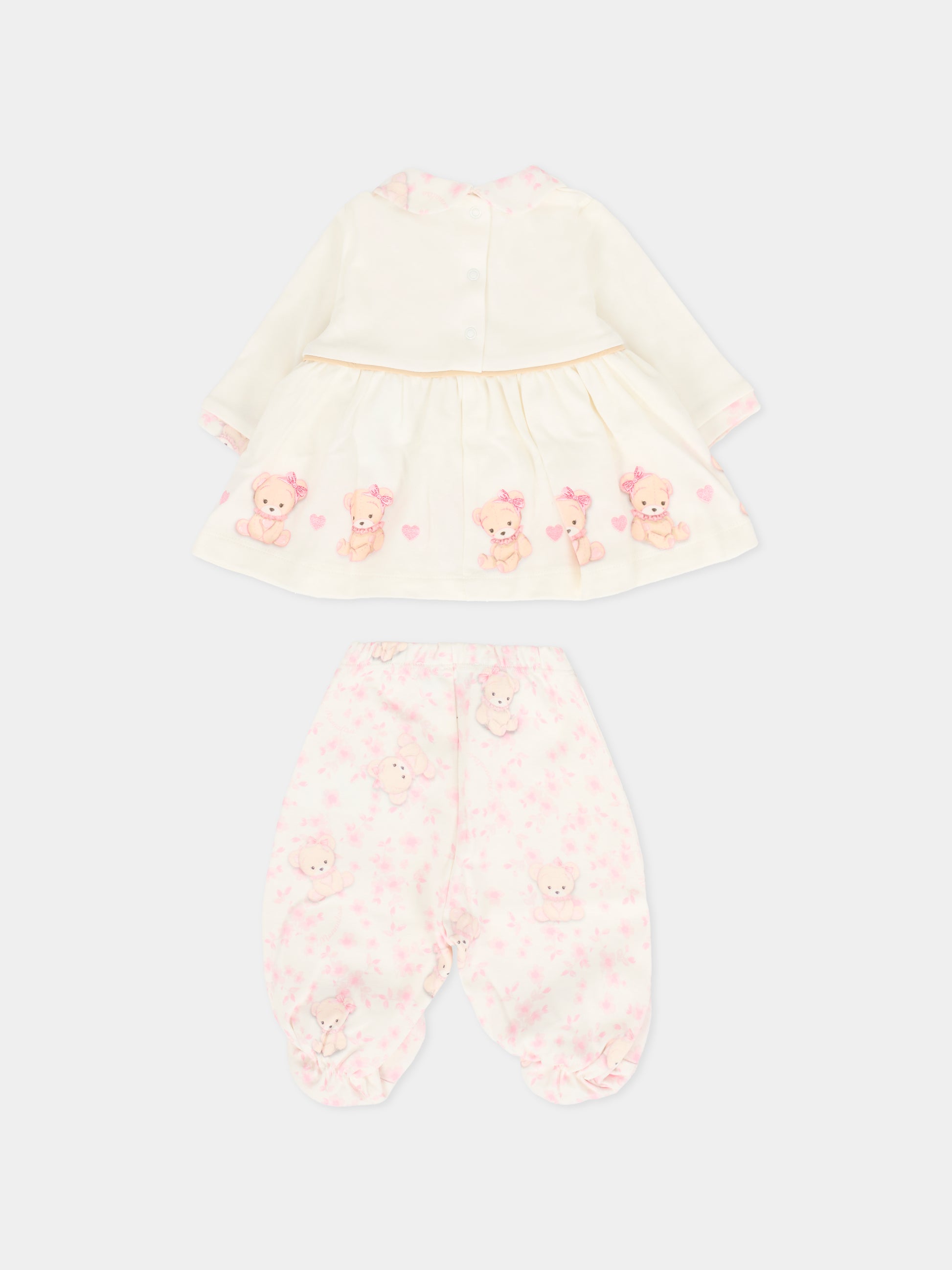 Completo nascita avorio per neonata con orsetto rosa,Monnalisa,35F510 6000 0191