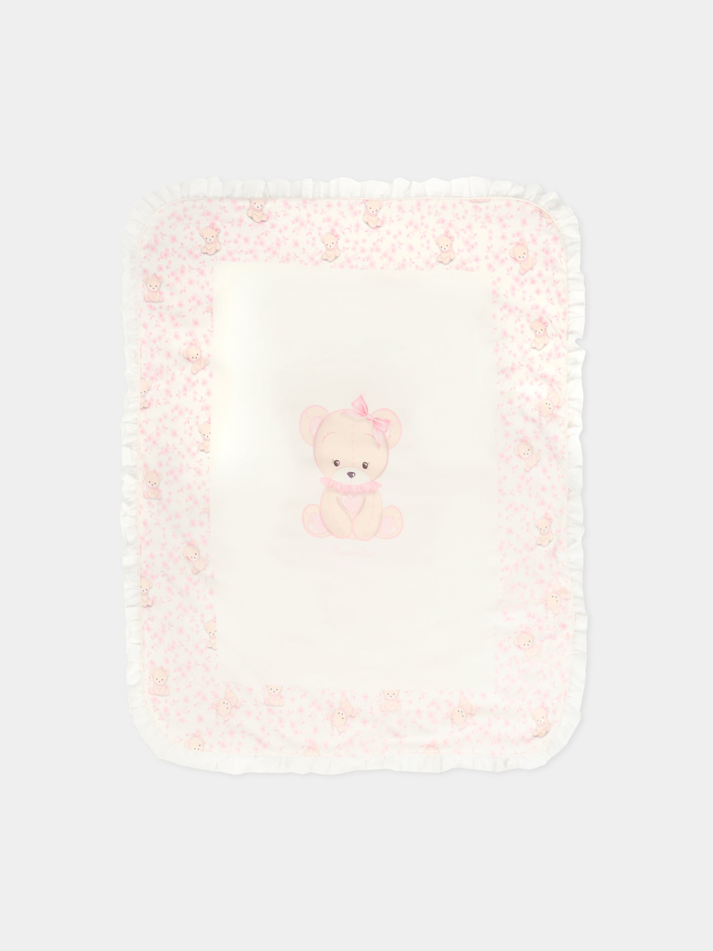 Coperta avorio per neonata con orsetto rosa,Monnalisa,35F006 6000 0191