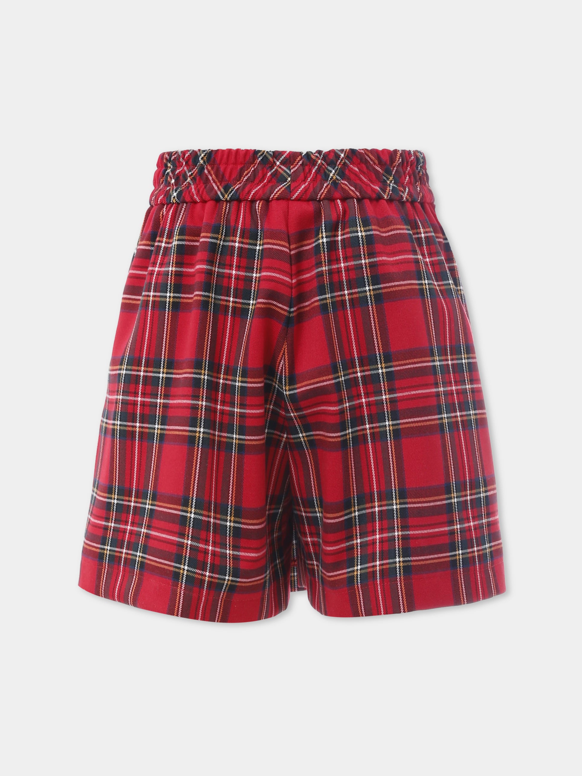 Shorts rossi per bambina con stampa tartan,Monnalisa,71F404 6320 4325