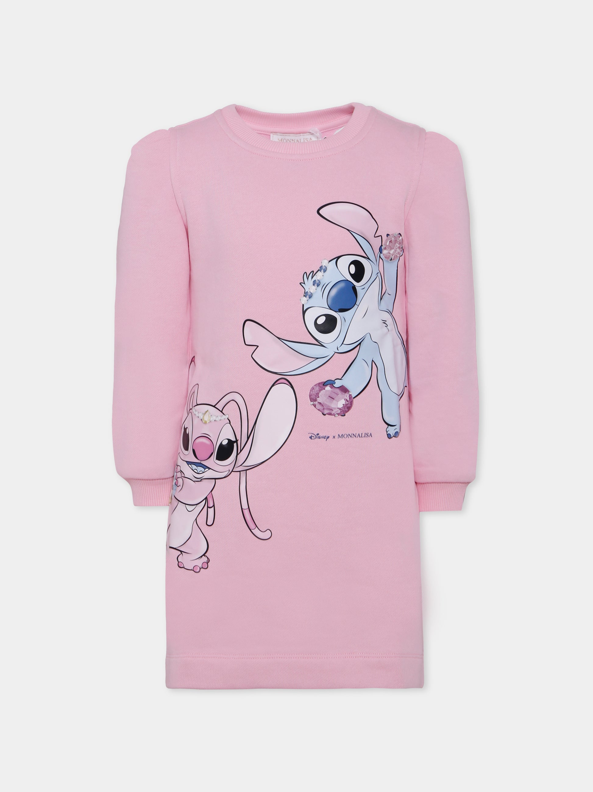 Vestito rosa per bambina con stampa Stitch & Angel,Monnalisa,19F902 6011 0090
