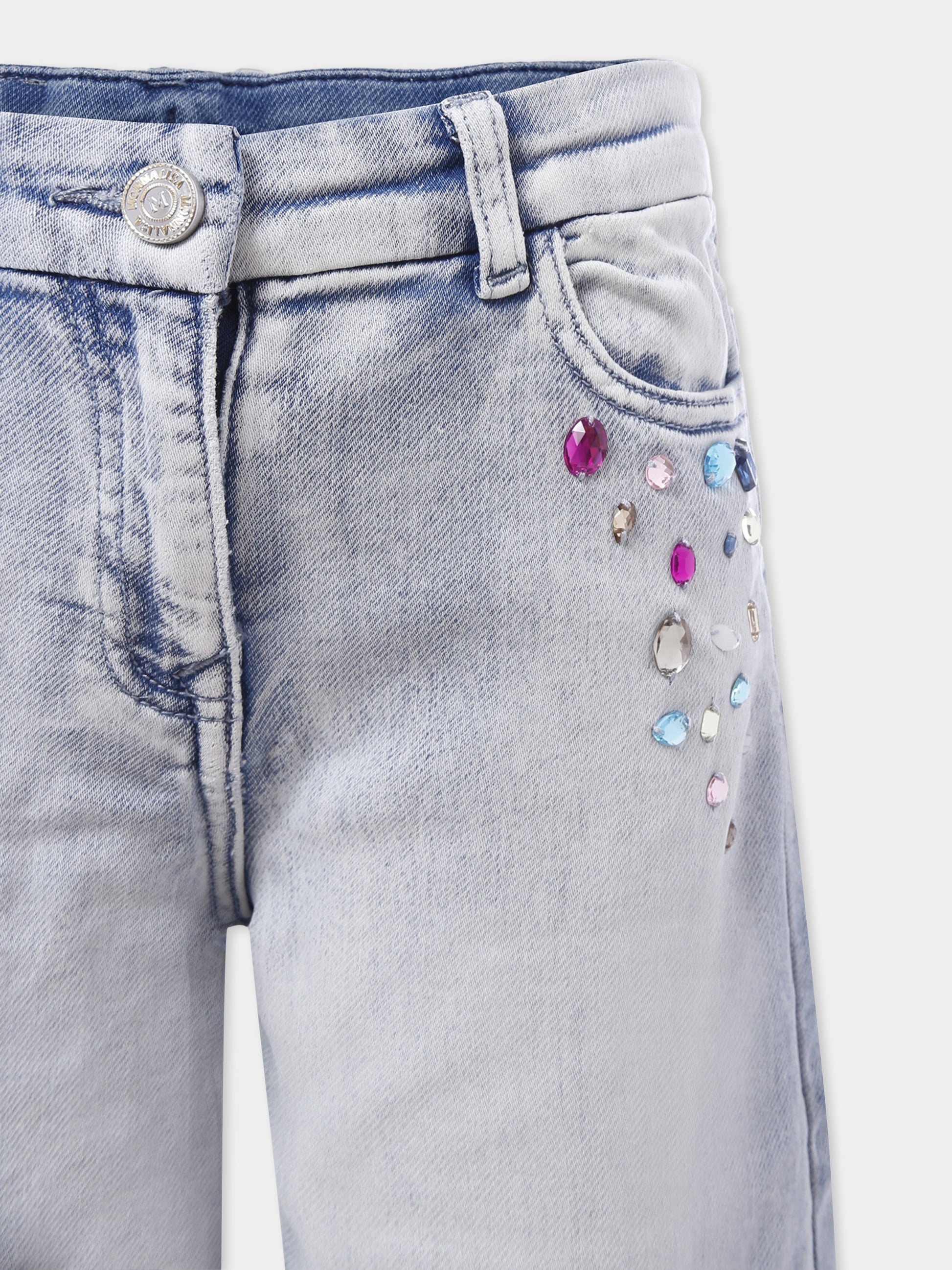 Jeans denim per bambina con pietre,Monnalisa,19F403 6042 0062