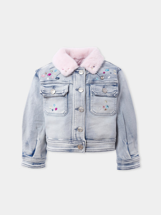 Giubbotto di jeans denim per bambina con pietre,Monnalisa,19F102 6042 0062