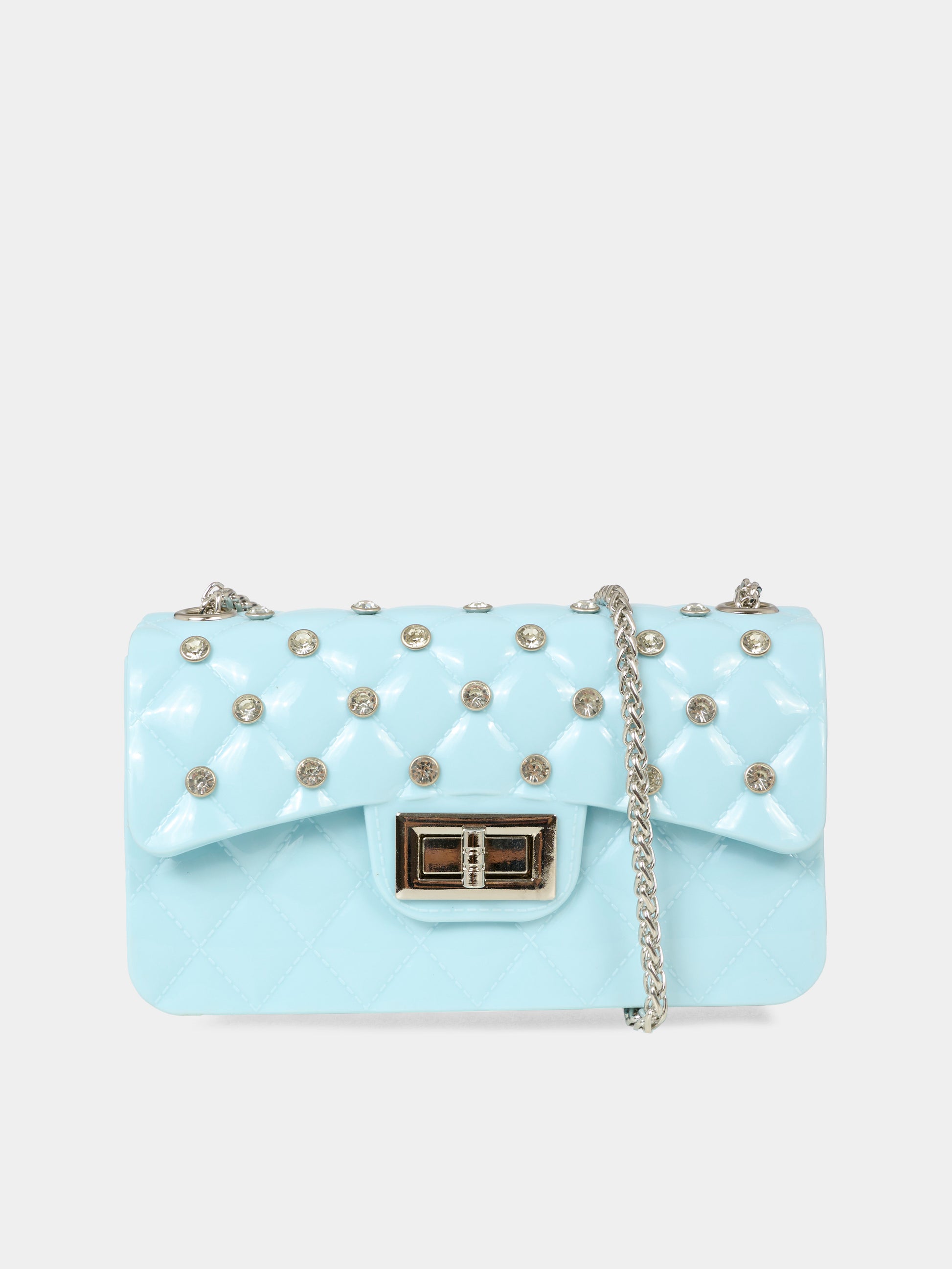 Borsa celeste per bambina con castoni,Monnalisa,17F002   6072   0058