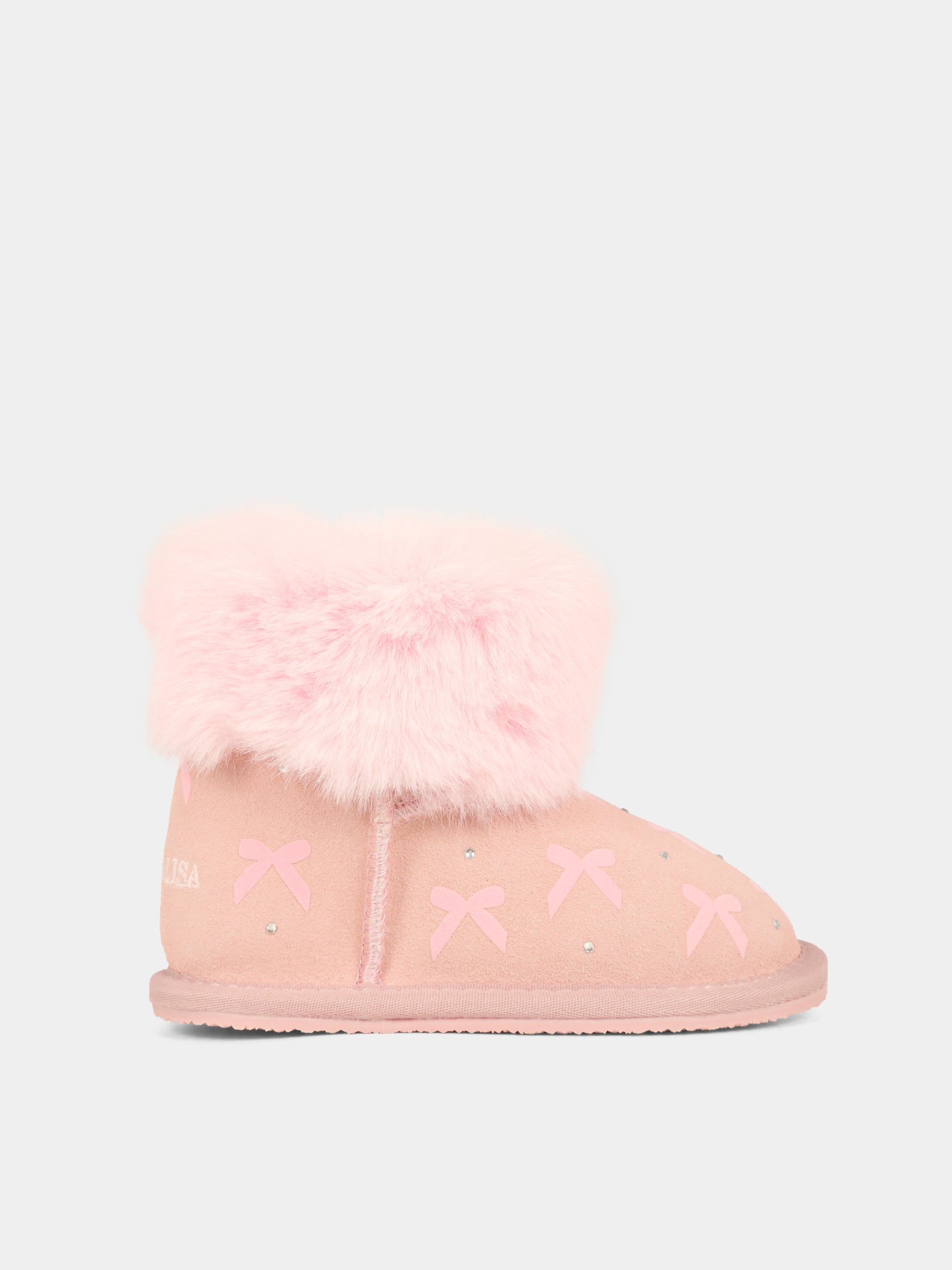 Stivaletti rosa per bambina con fiocchi e strass,Monnalisa,83F000 6702 091C