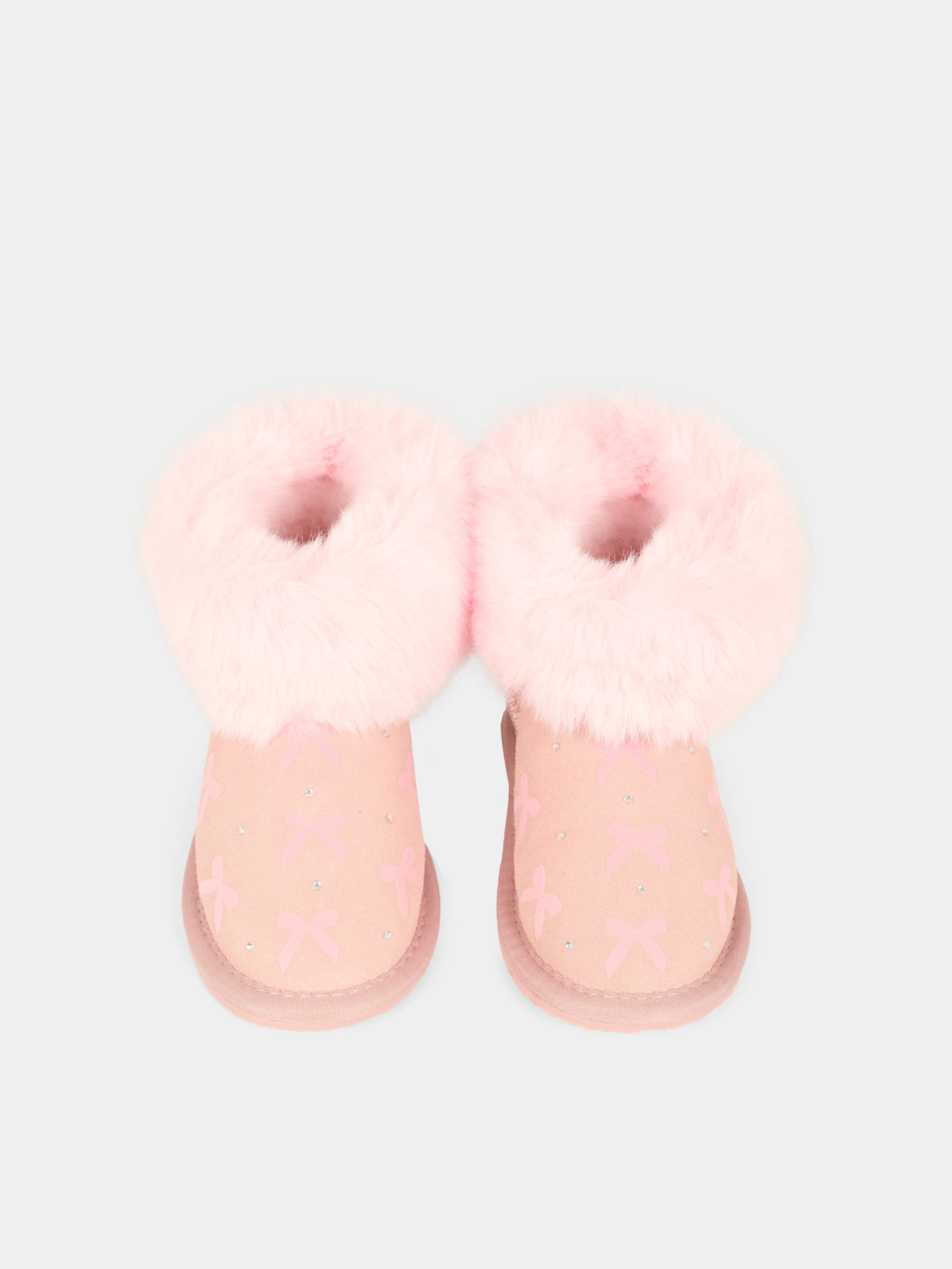 Stivaletti rosa per bambina con fiocchi e strass,Monnalisa,83F000 6702 091C
