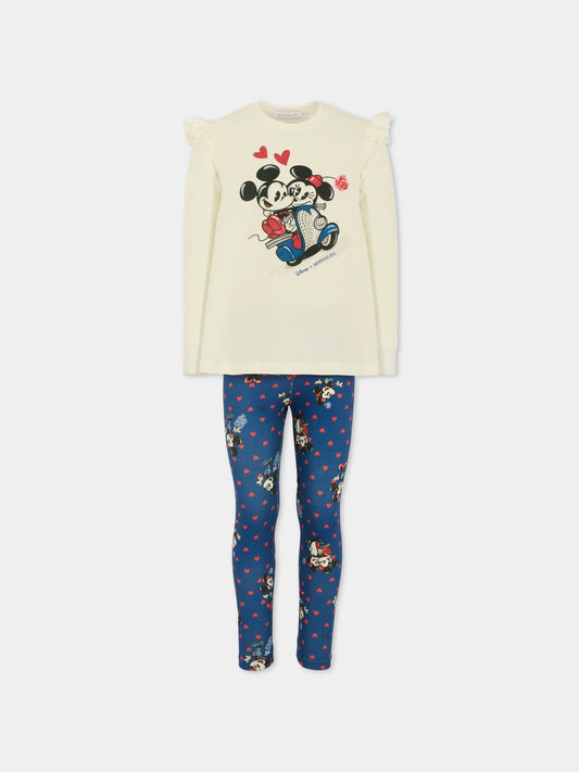 Completo avorio per bambina con Minnie e Topolino,Monnalisa,19F502 6003 0156