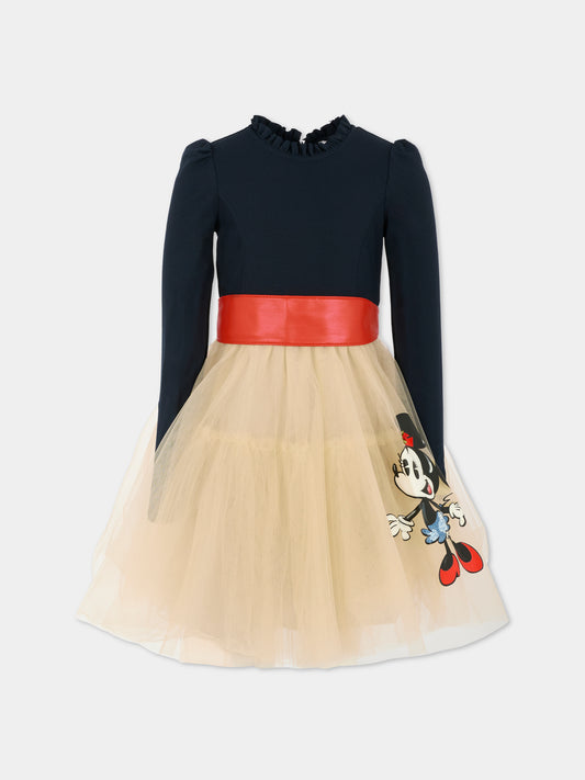 Vestito blu per bambina con Minnie,Monnalisa,11F908 6207 056S