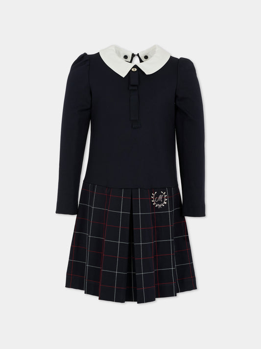 Vestito blu per bambina con logo,Monnalisa,18FATA 6225 056S