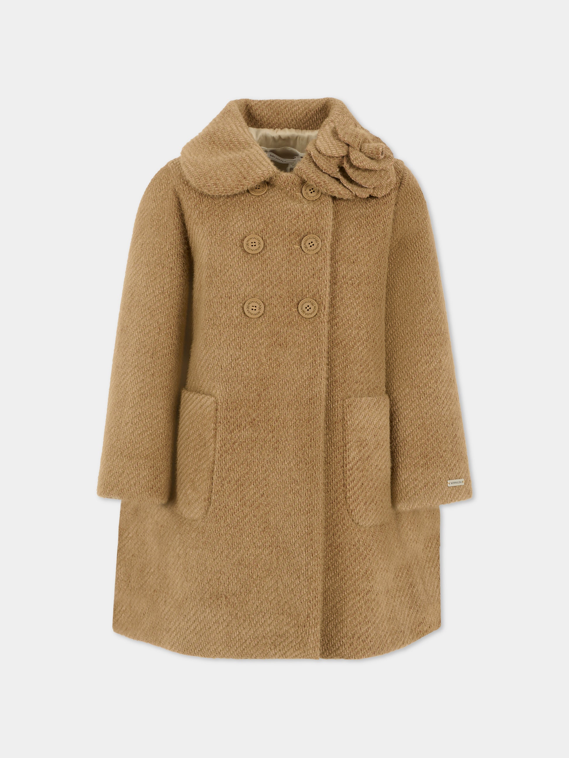 Cappotto marrone per bambina con fiore,Monnalisa,17F109 6314 0009