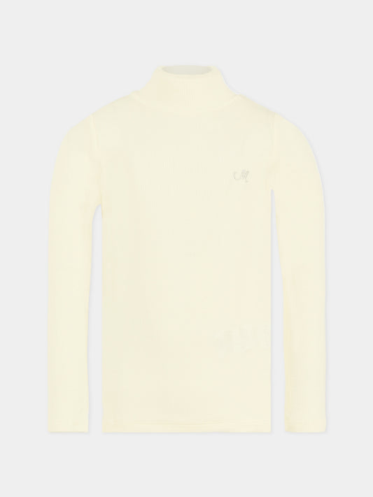 Dolcevita avorio per bambina con logo,Monnalisa,17FLUC 6212 0001