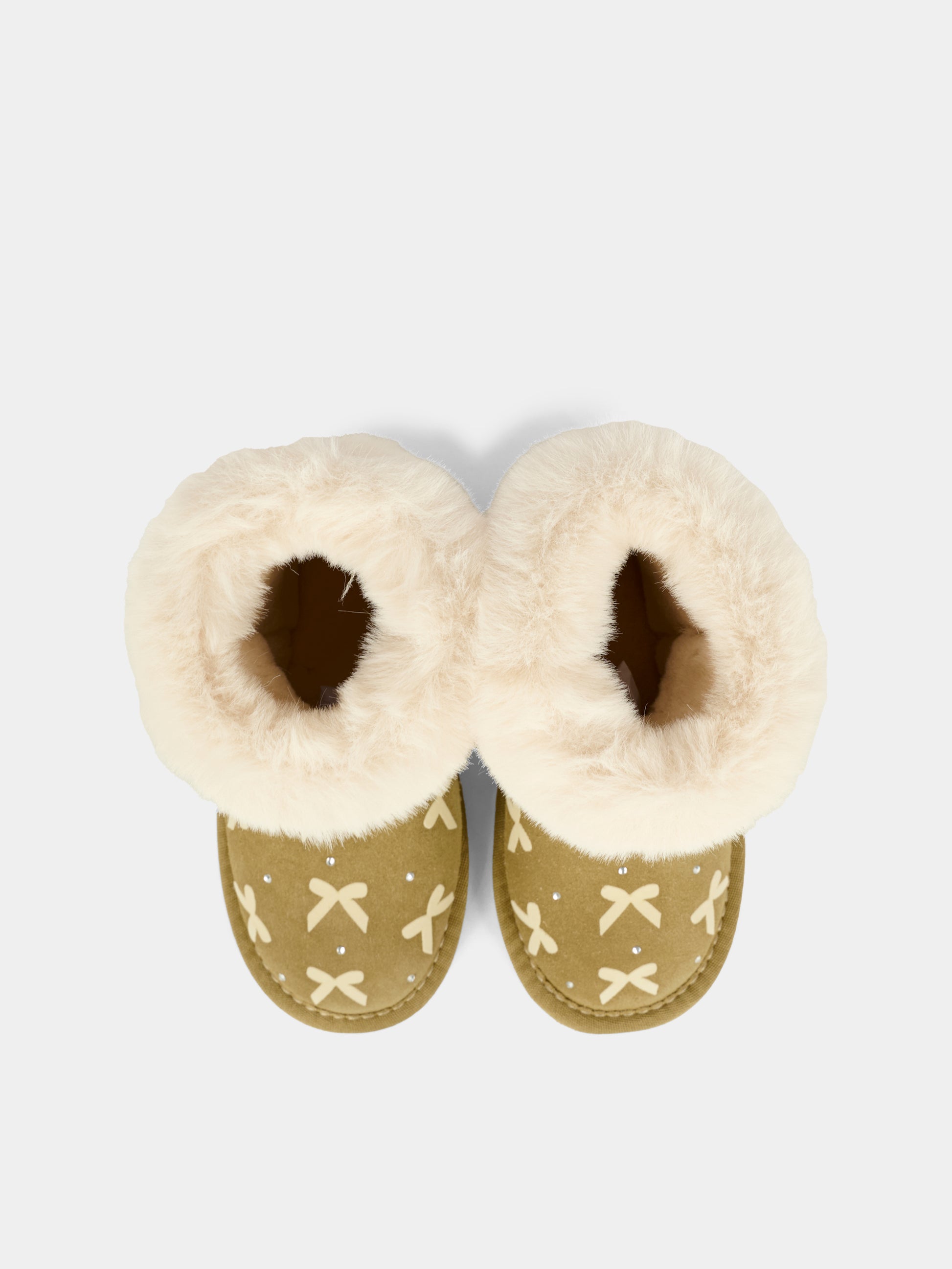 Stivaletti beige per bambina con fiocchi e strass,Monnalisa,83F000 6702 0002