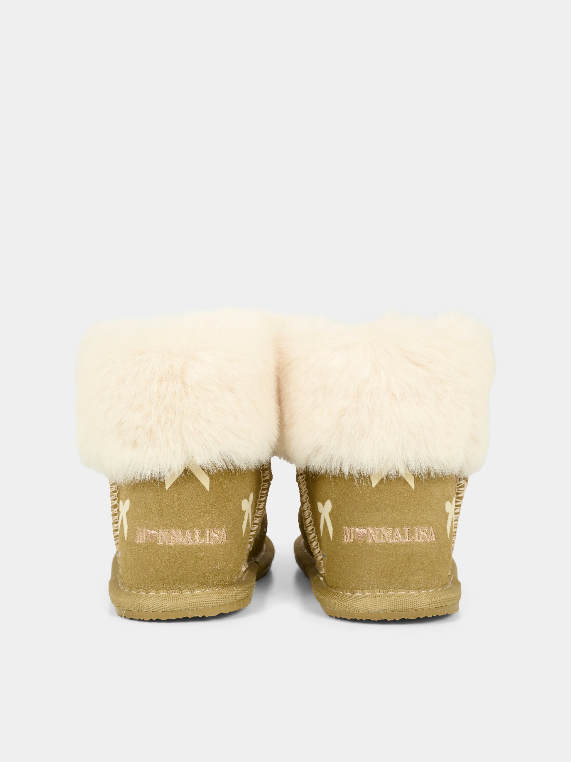 Stivaletti beige per bambina con fiocchi e strass,Monnalisa,83F000 6702 0002