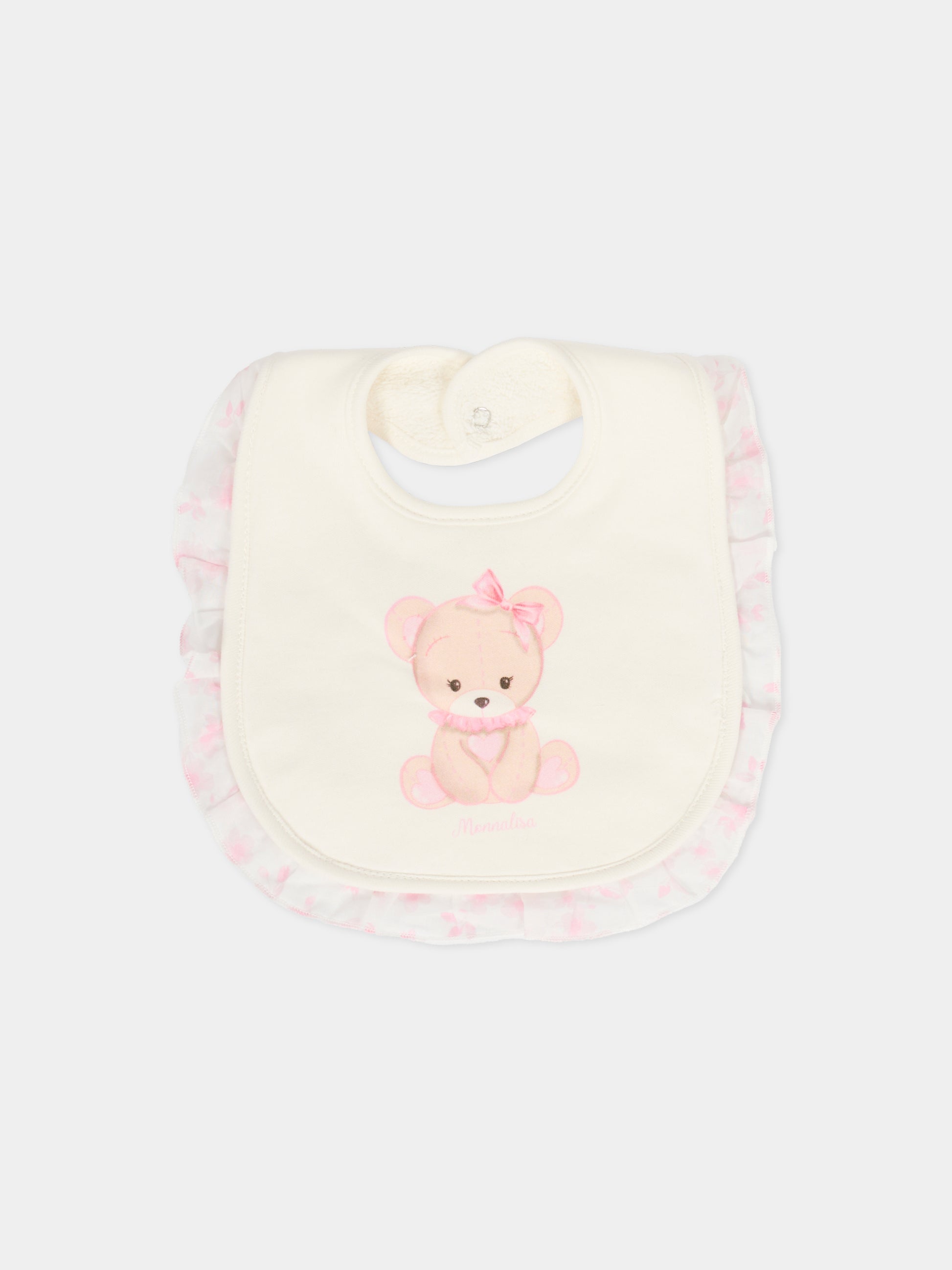 Bavaglino avorio per neonata con orsetto rosa,Monnalisa,35F012NP 6000 0191