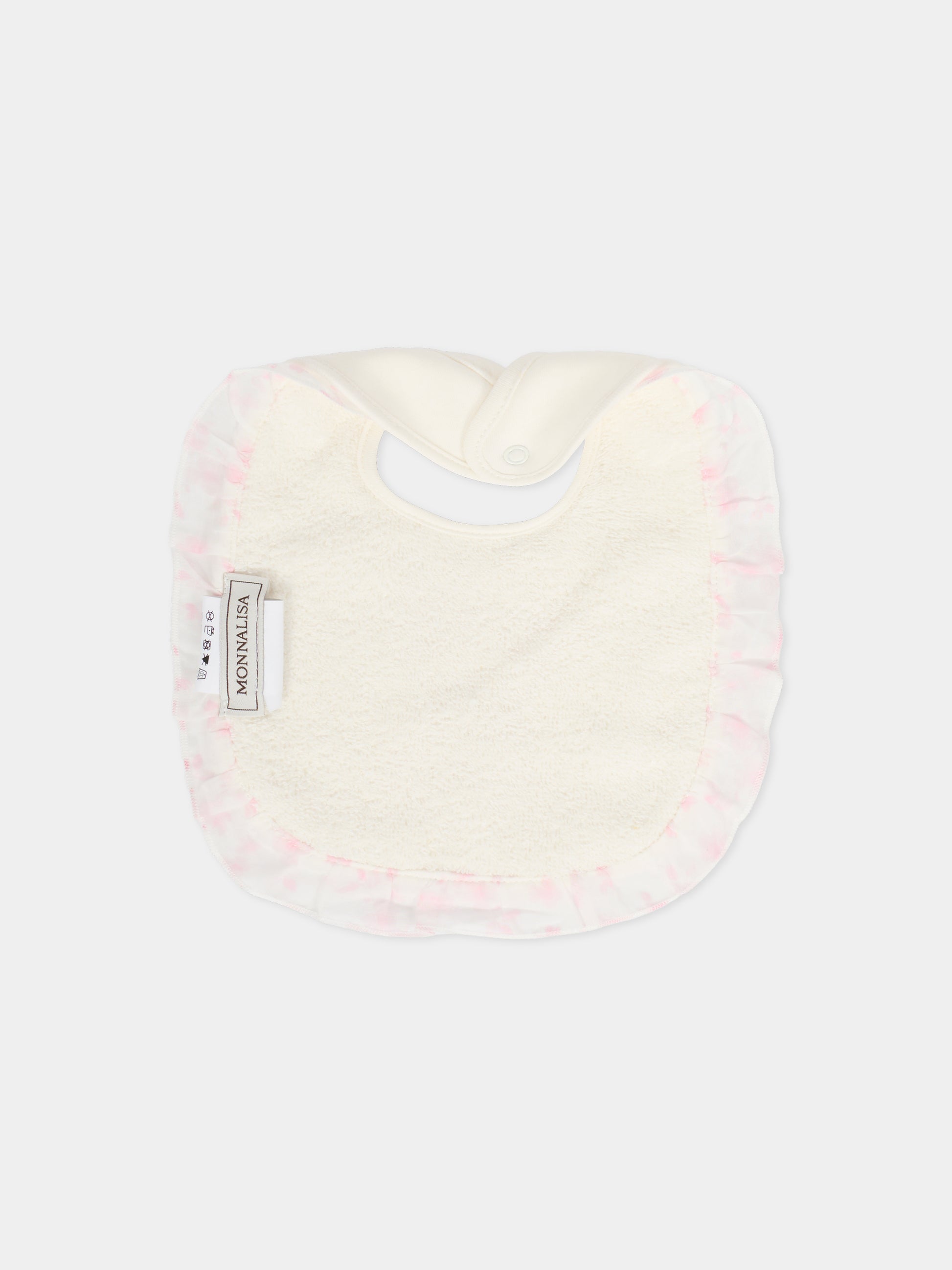 Bavaglino avorio per neonata con orsetto rosa,Monnalisa,35F012NP 6000 0191