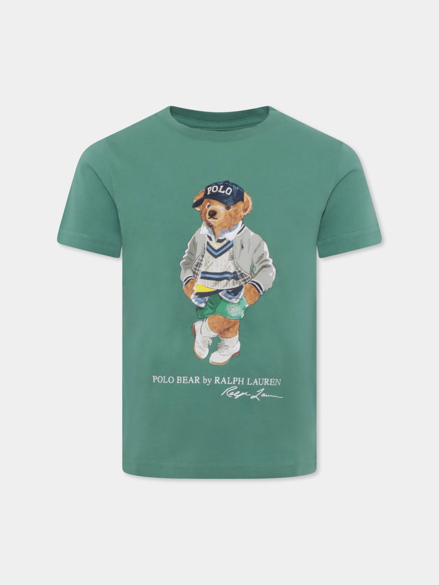 T-shirt verde per bambino con Polo Bear,Ralph Lauren Kids,973121001