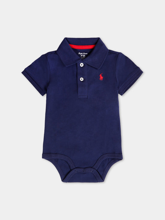 Blue bodysuit for babykids with horse