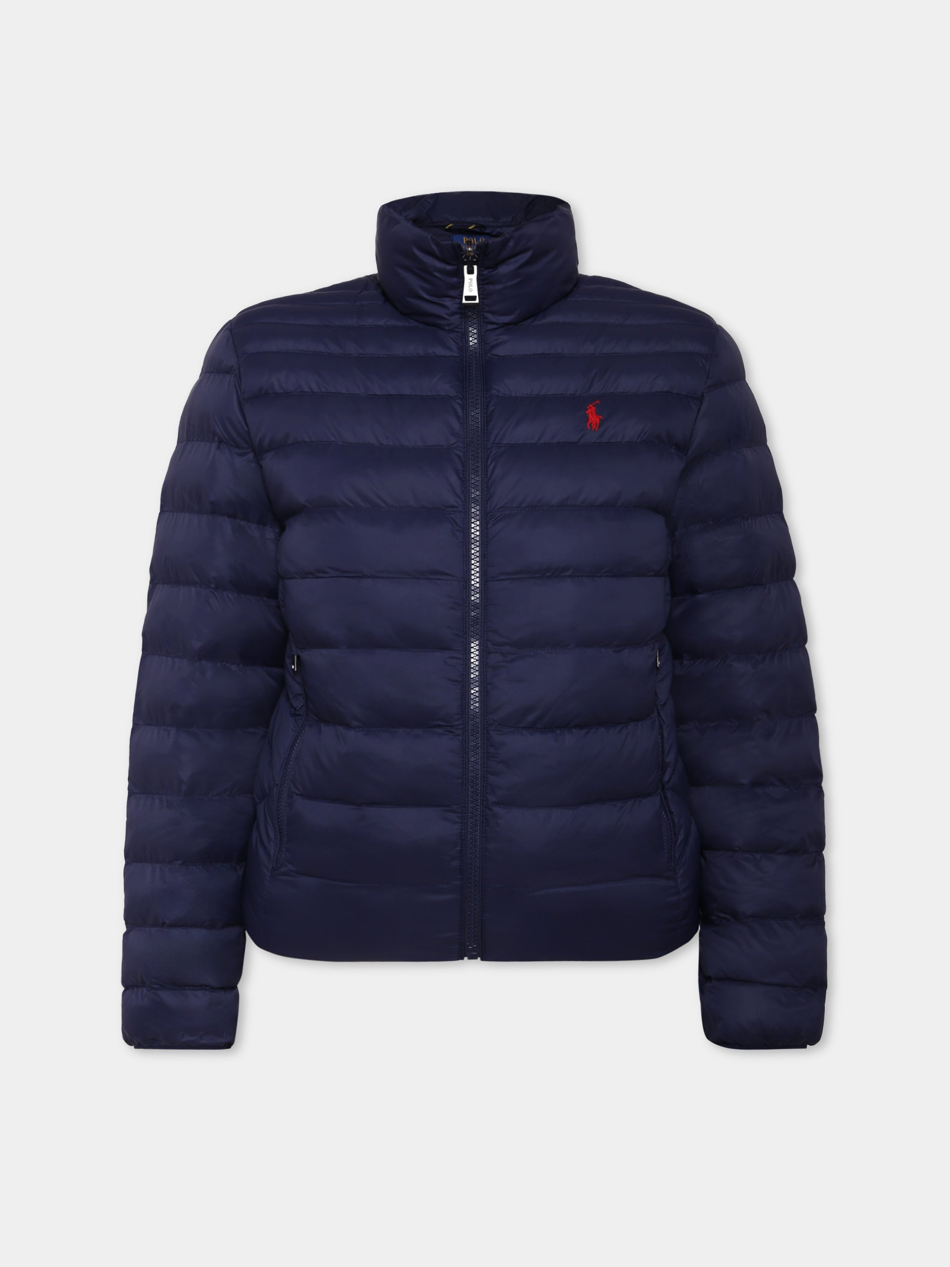 Piumino blu per bambino con cavallino,Ralph Lauren Kids,969870002