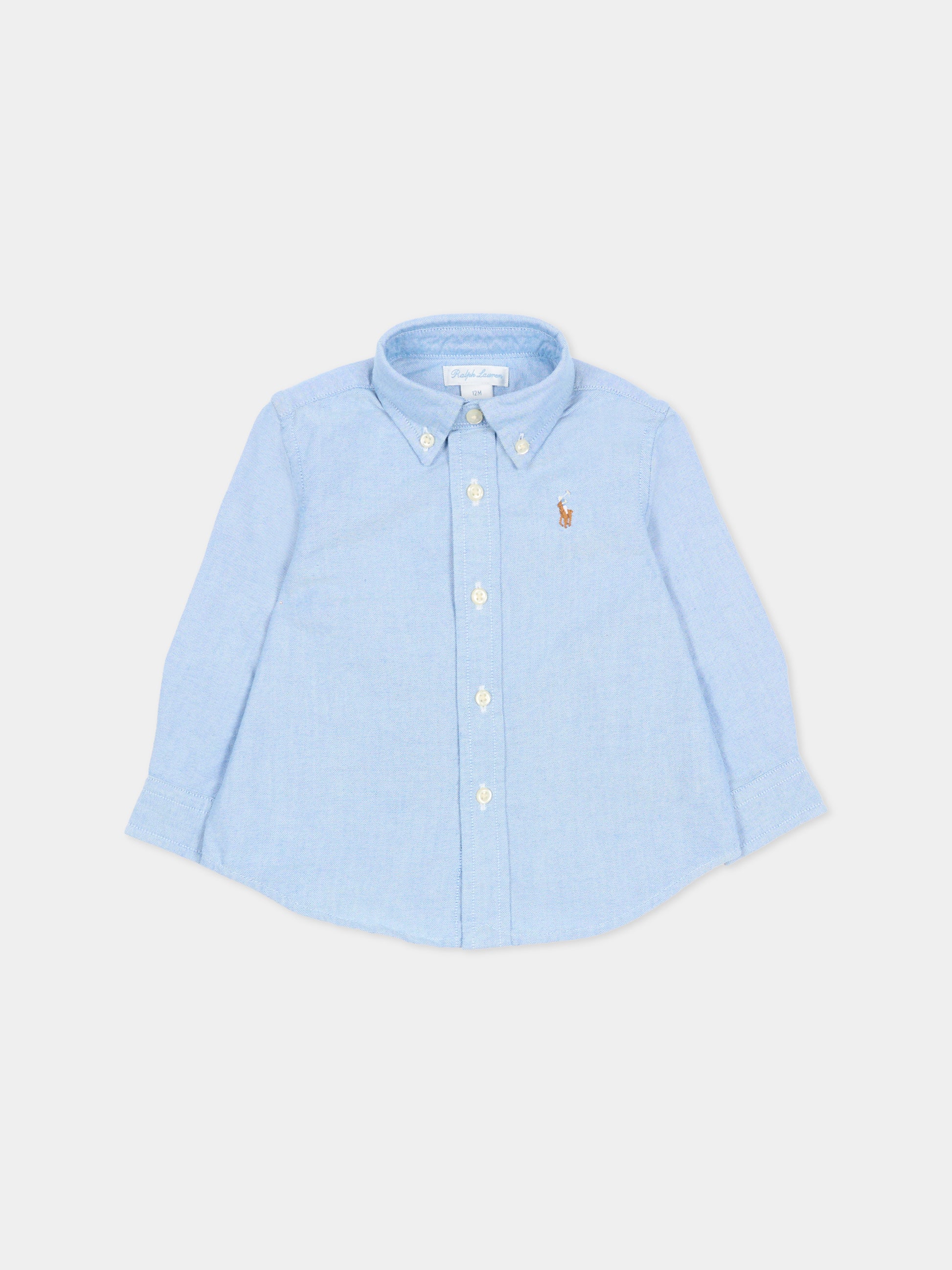 Camicia blu per neonato con cavallino,Ralph Lauren Kids,677133002