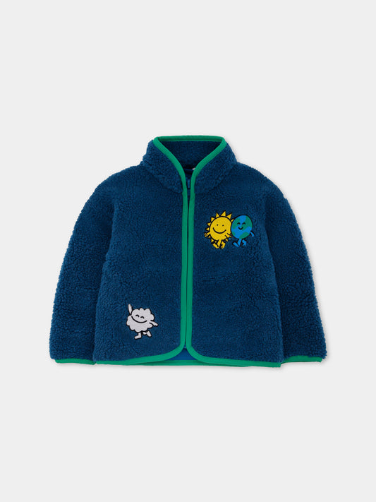 Ecopelliccia blu per neonato con sole e terra ricamati,Stella Mccartney Kids,TX2507 Z0506 673