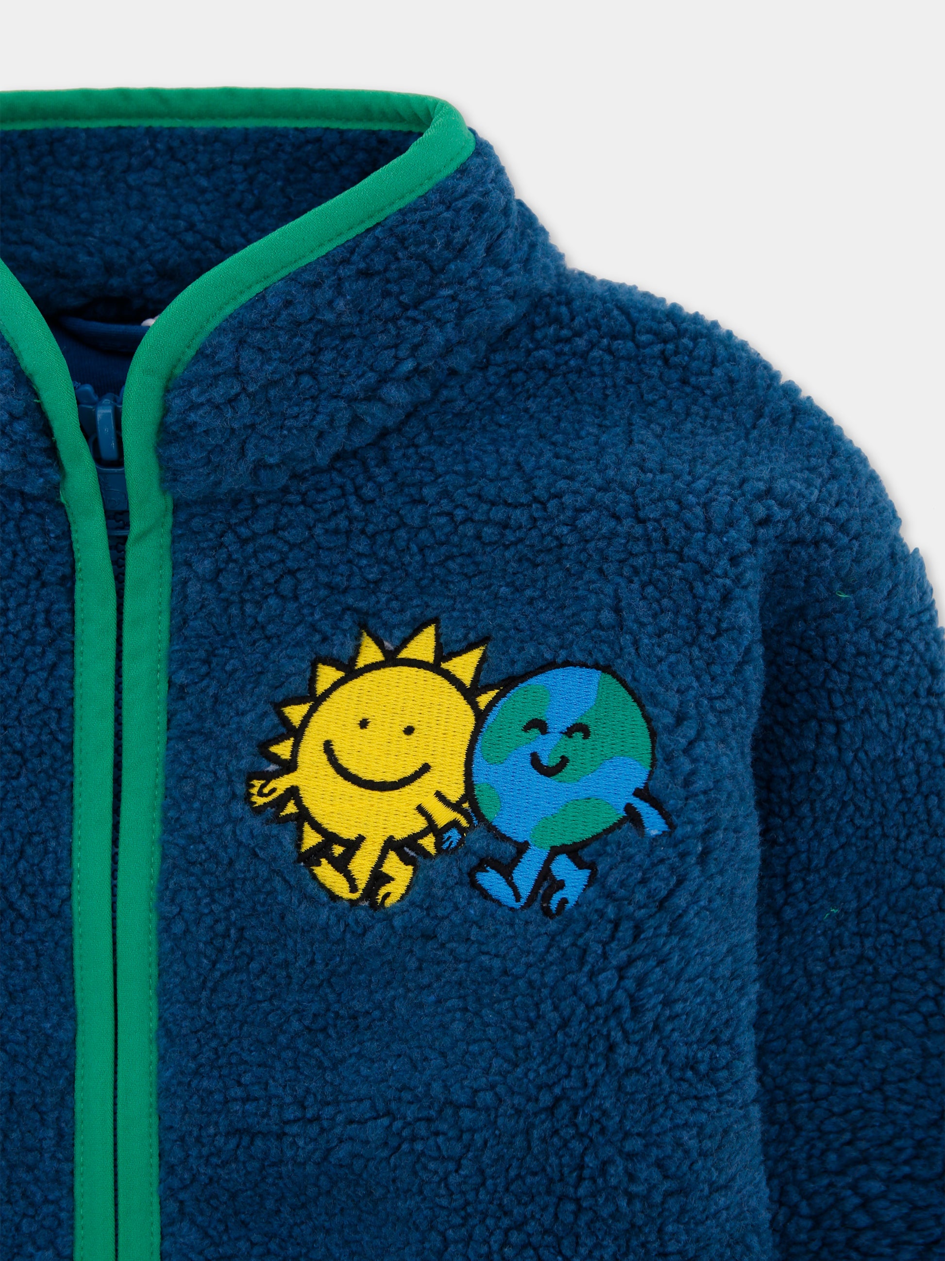 Ecopelliccia blu per neonato con sole e terra ricamati,Stella Mccartney Kids,TX2507 Z0506 673