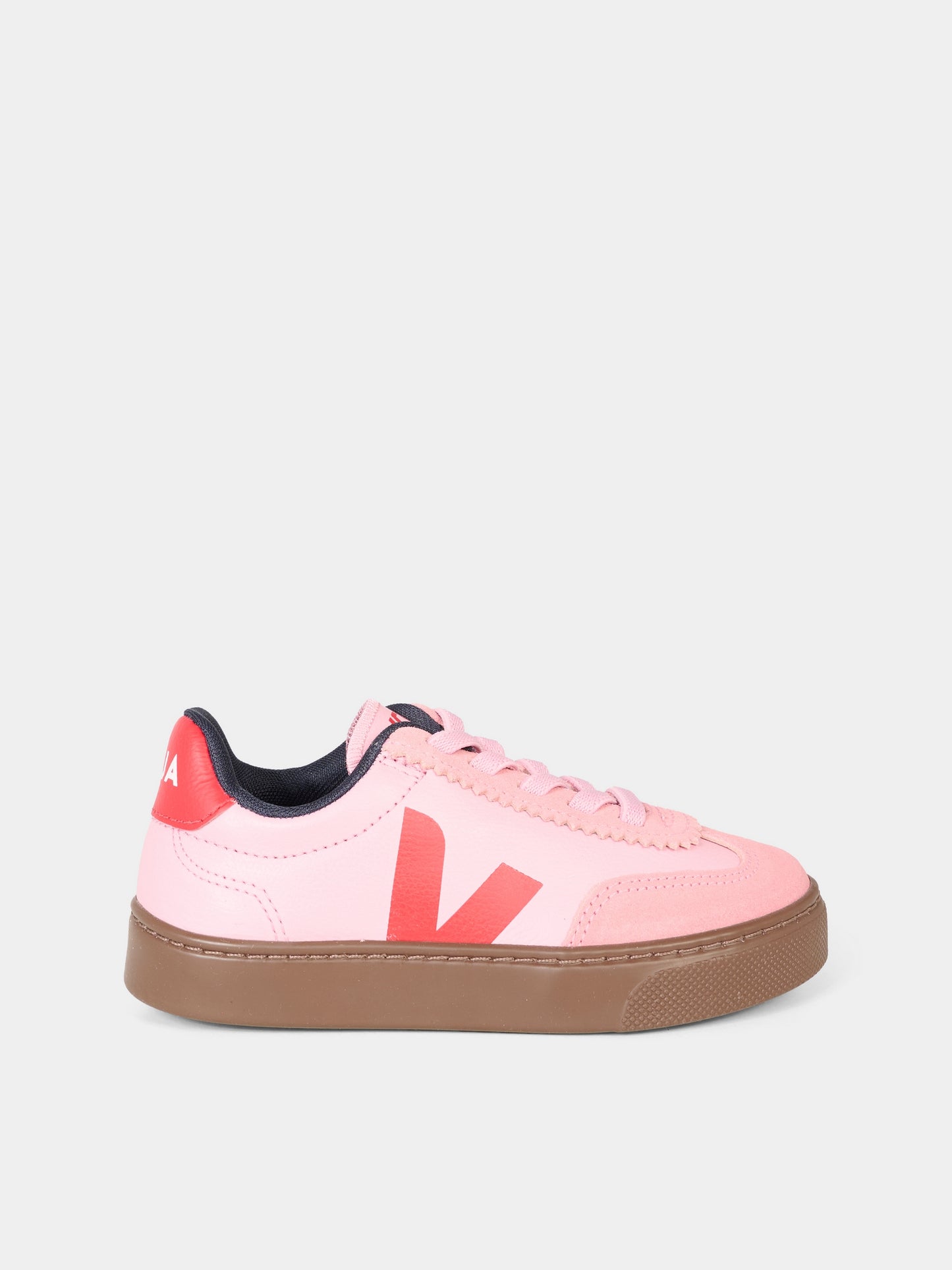 Sneakers rosa per bambina con logo rosso,Veja,SY2021016