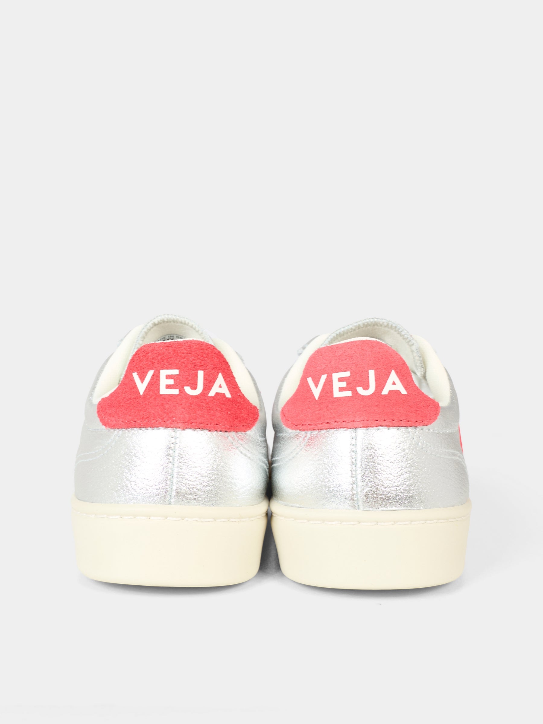 Sneakers argentate per bambina con logo rosso,Veja,SY2021183C