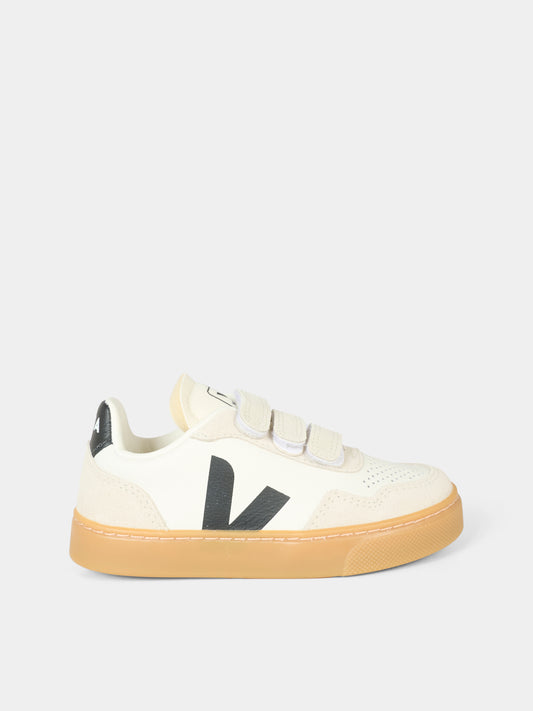 Sneakers V-90 bianche per bambini con logo nero,Veja,SX2021006