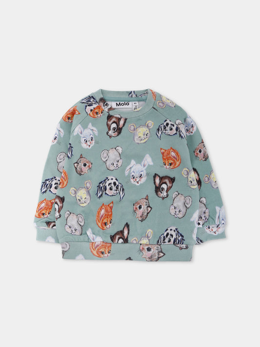 Felpa Disc verde per neonati con animali all over,Molo,6W25J205 9399