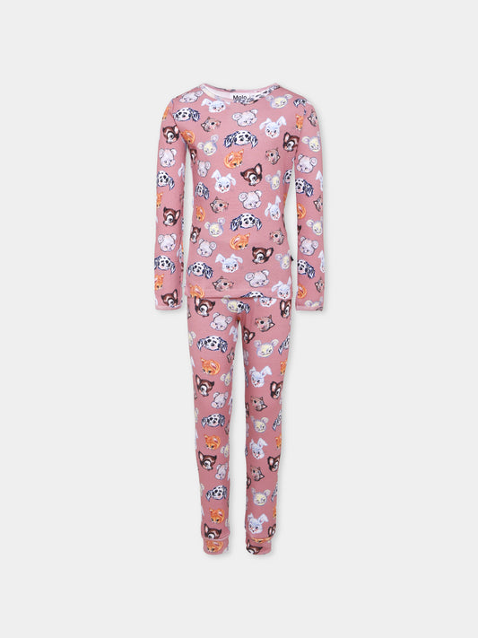 Pigiama Lue rosa per bambina con animali all over,Molo,6W25R501 9467