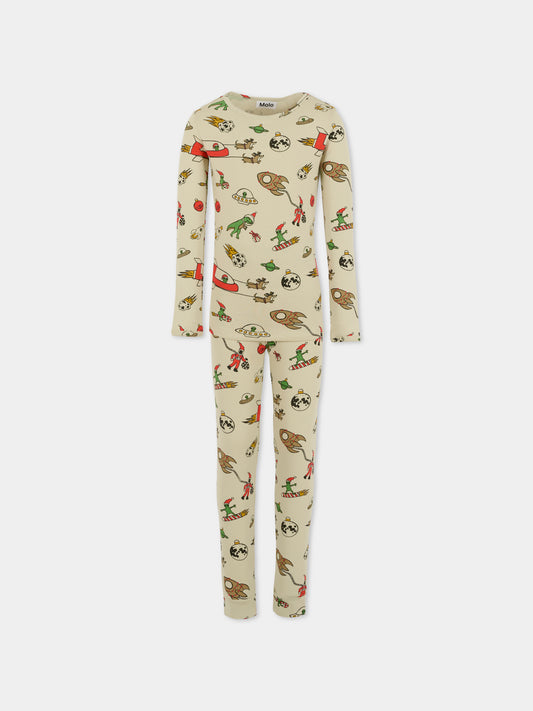 Pigiama Lue beige per bambino con alieno natalizio,Molo,6W25R501 9470