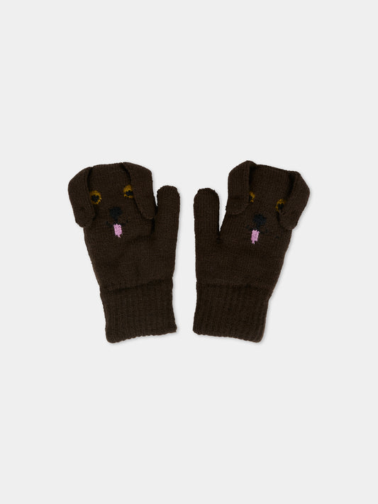 Guanti marroni per bambini con cane,Molo,7W25S102 5522