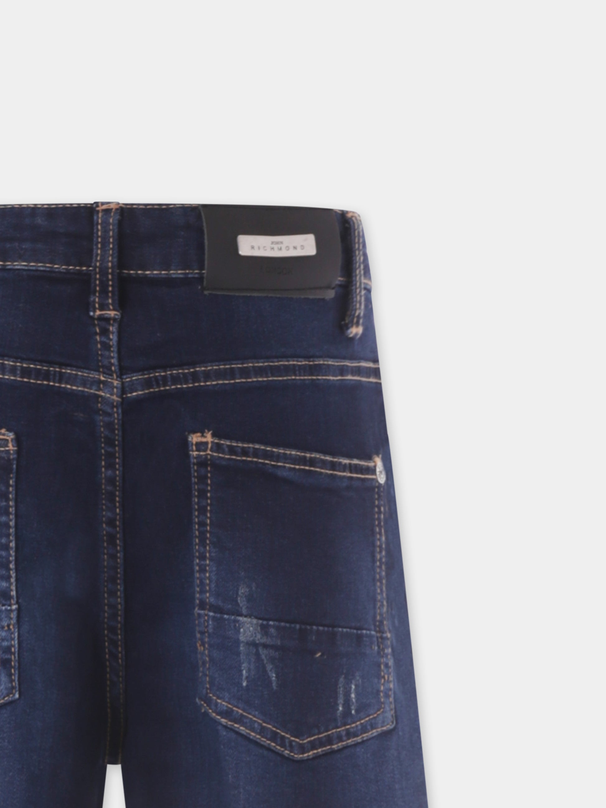 Shorts denim per bambino con logo,Richmond,RBP25021BE DENIM BLUE DARK