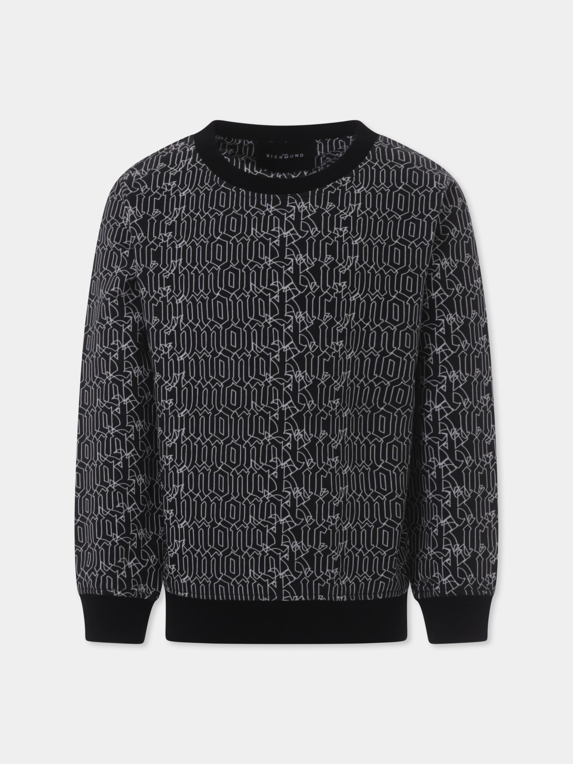 Felpa nera per bambino con logo all over,Richmond,RBP25051FE GOTIC