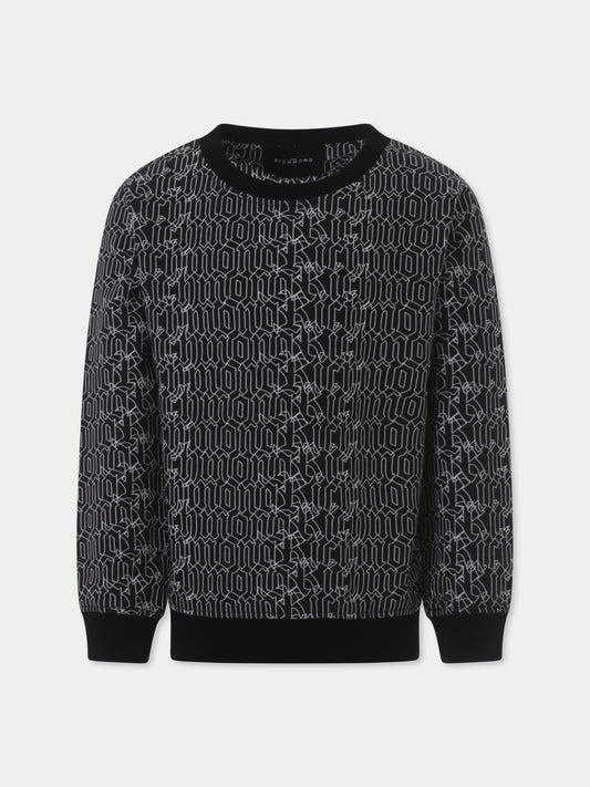 Felpa nera per bambino con logo all over,Richmond,RBP25051FE GOTIC