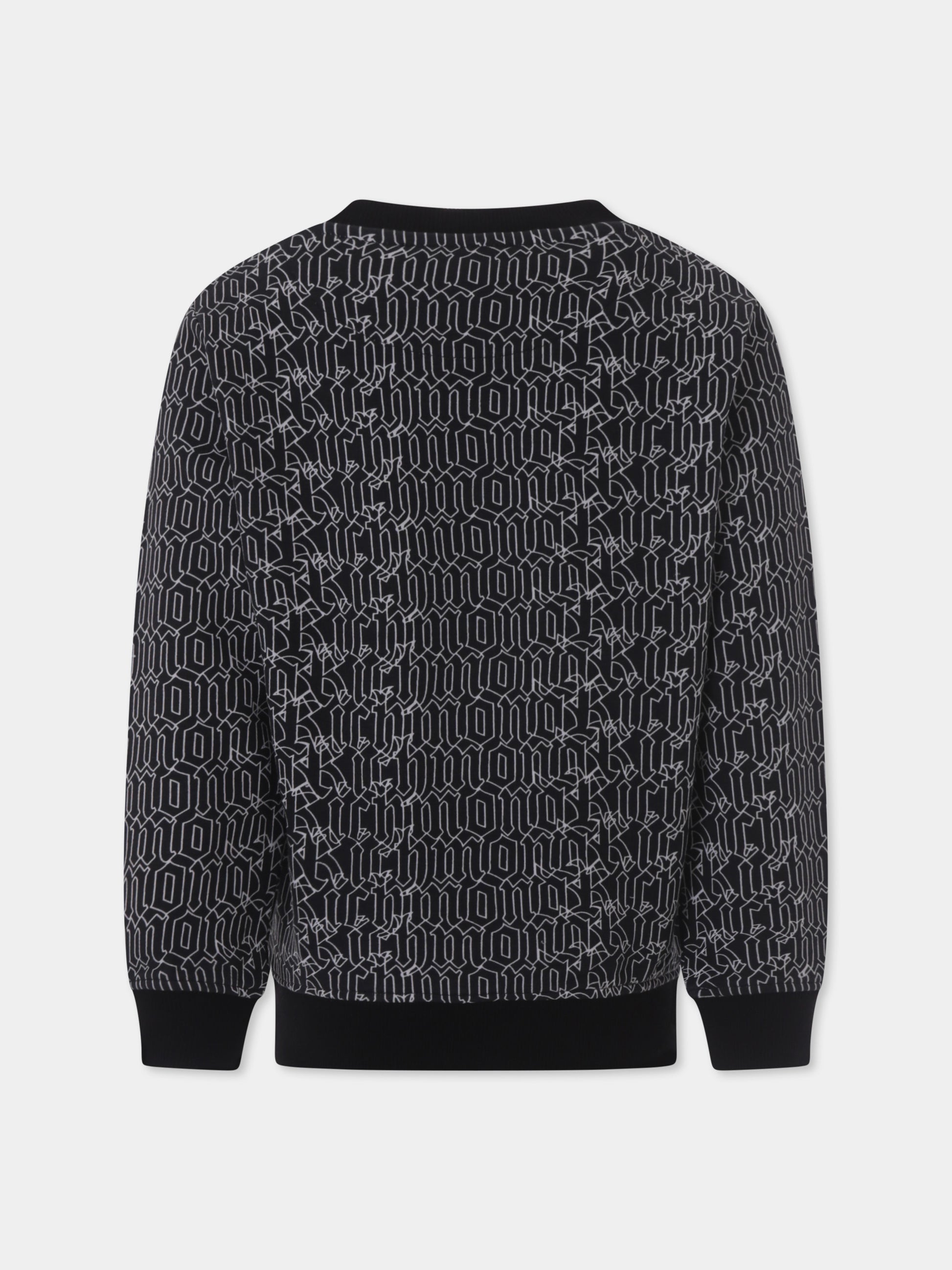 Felpa nera per bambino con logo all over,Richmond,RBP25051FE GOTIC