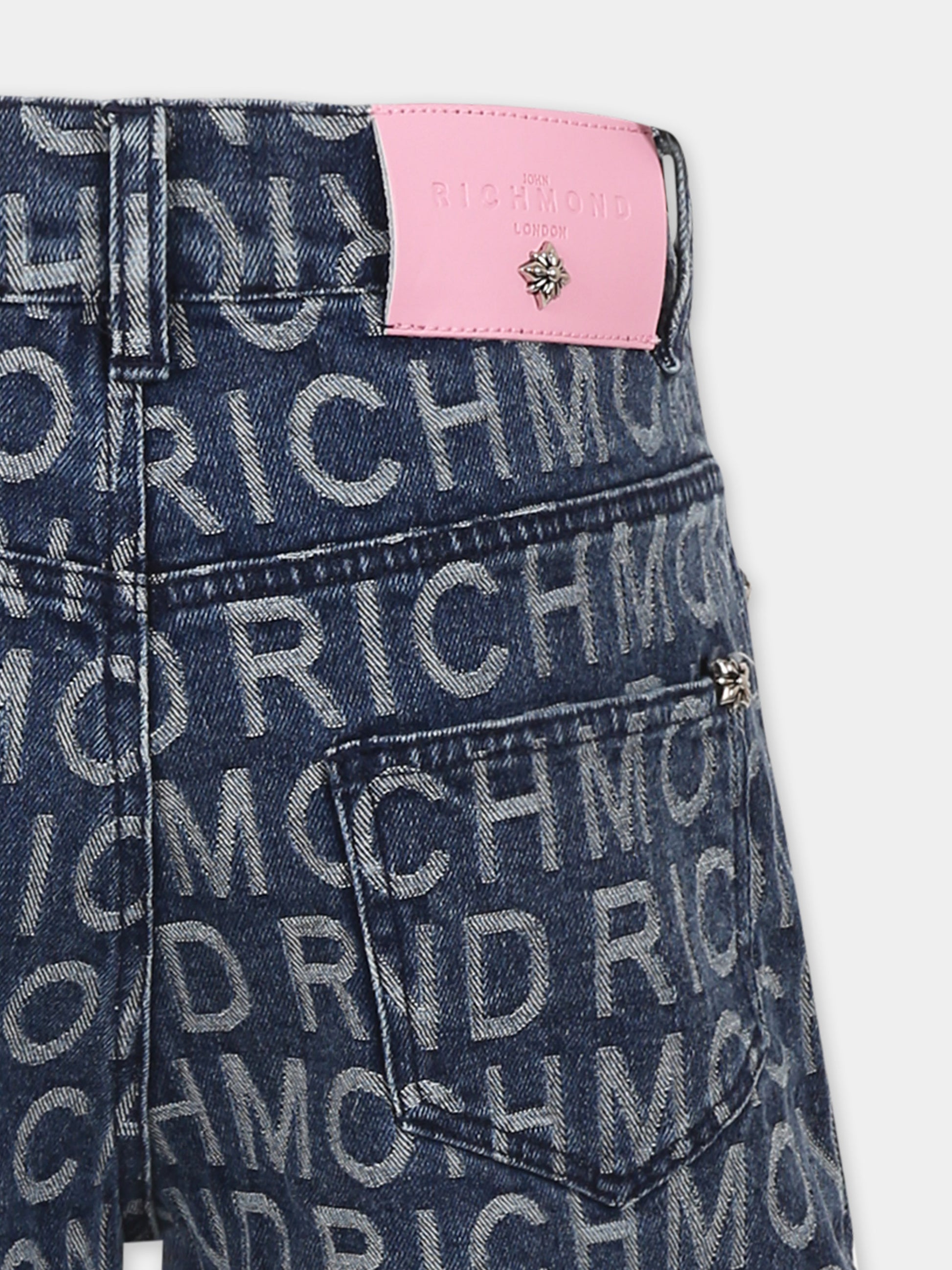 Shorts denim per bambina con logo all over,Richmond,RGP25122SH RICHMOND IN DENIM