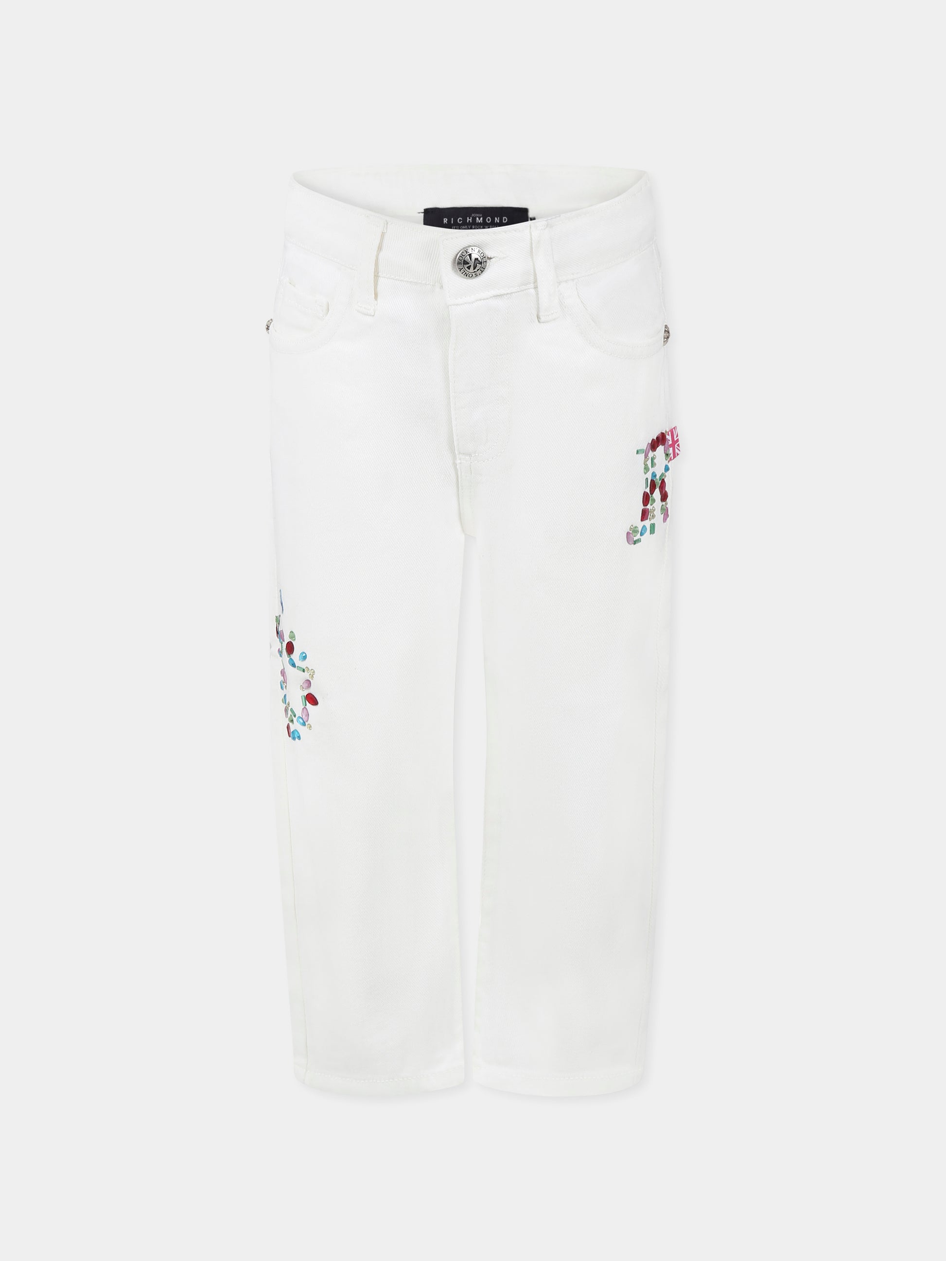 Jeans bianco per bambina con logo e stella,Richmond,RGP25180JE DENIM WHITE