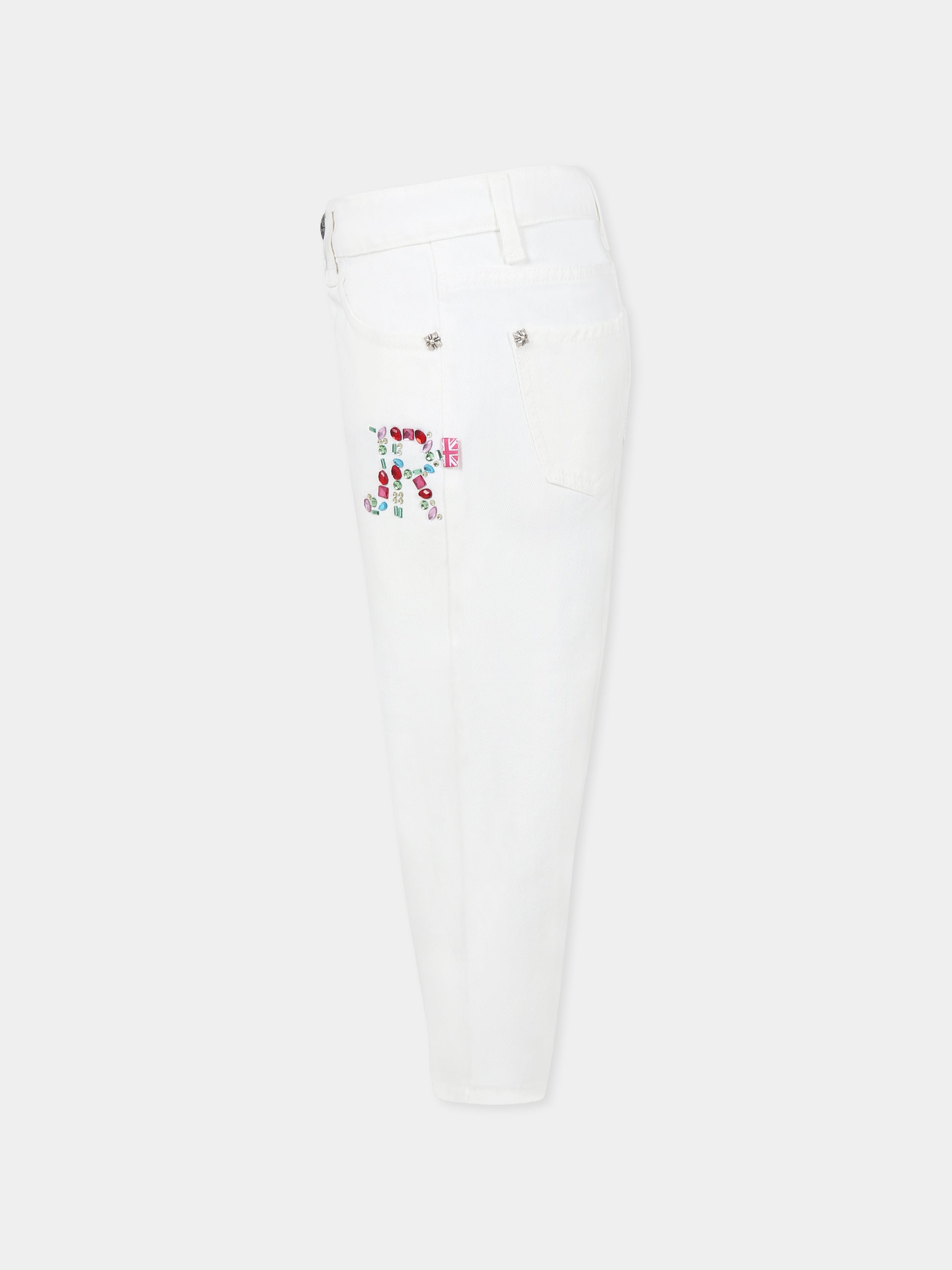 Jeans bianco per bambina con logo e stella,Richmond,RGP25180JE DENIM WHITE