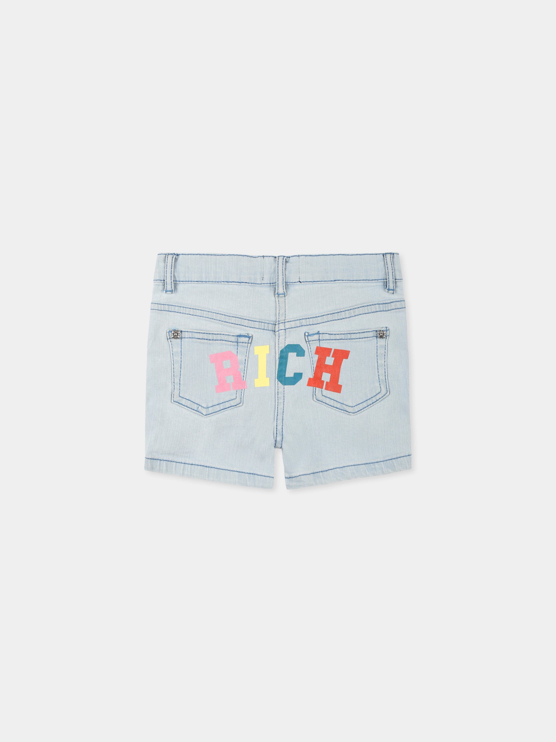 Shorts denim per neonata con logo,Richmond,RIP25031SH DENIM BLUE LIGHT