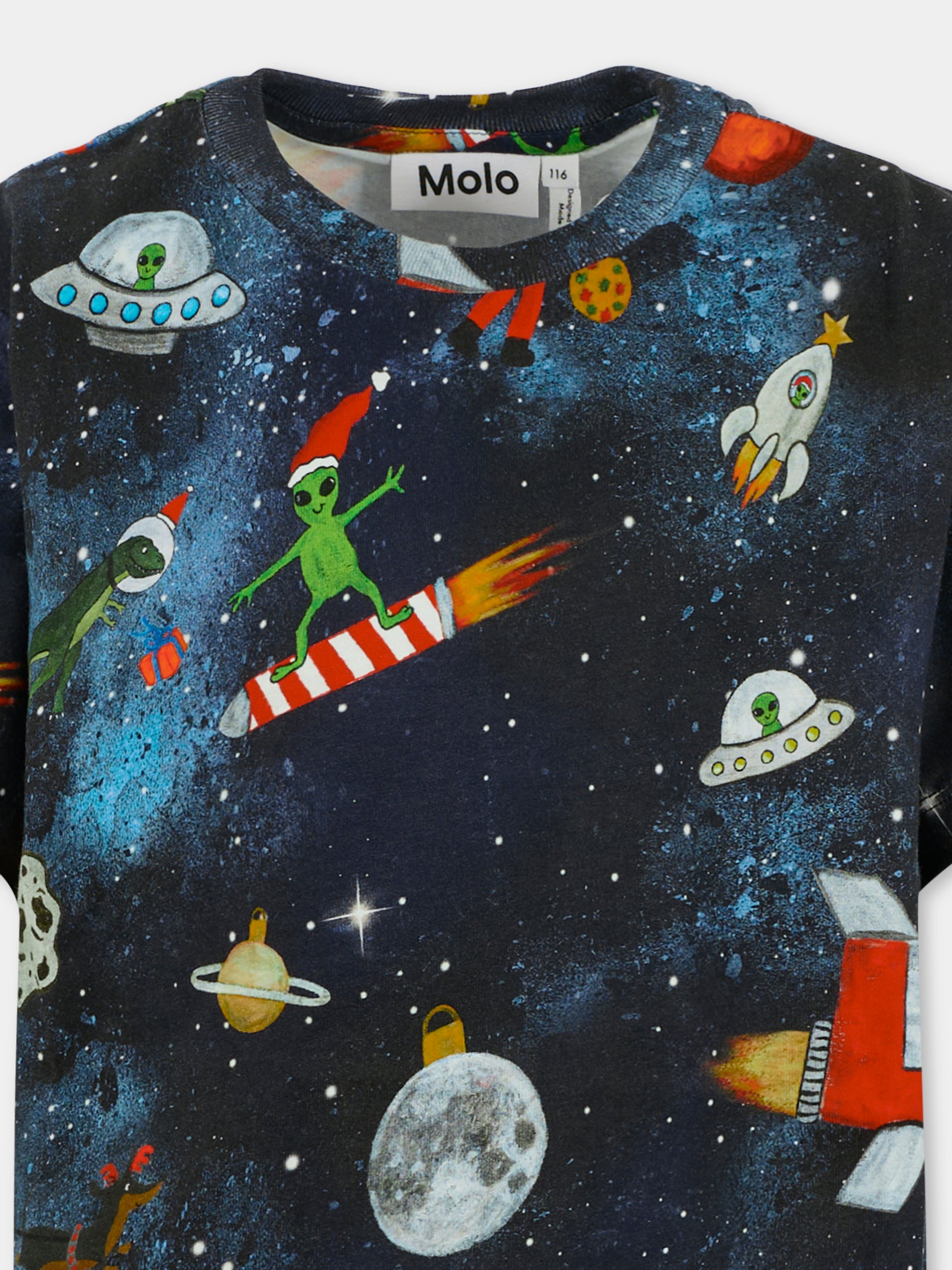 T-shirt Riley blu per bambino con alieno natalizio,Molo,1W25A202 9414