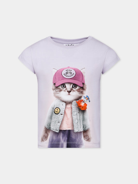 T-shirt Raghhilde lilla per bambina con gatto,Molo,2W25A205 9730