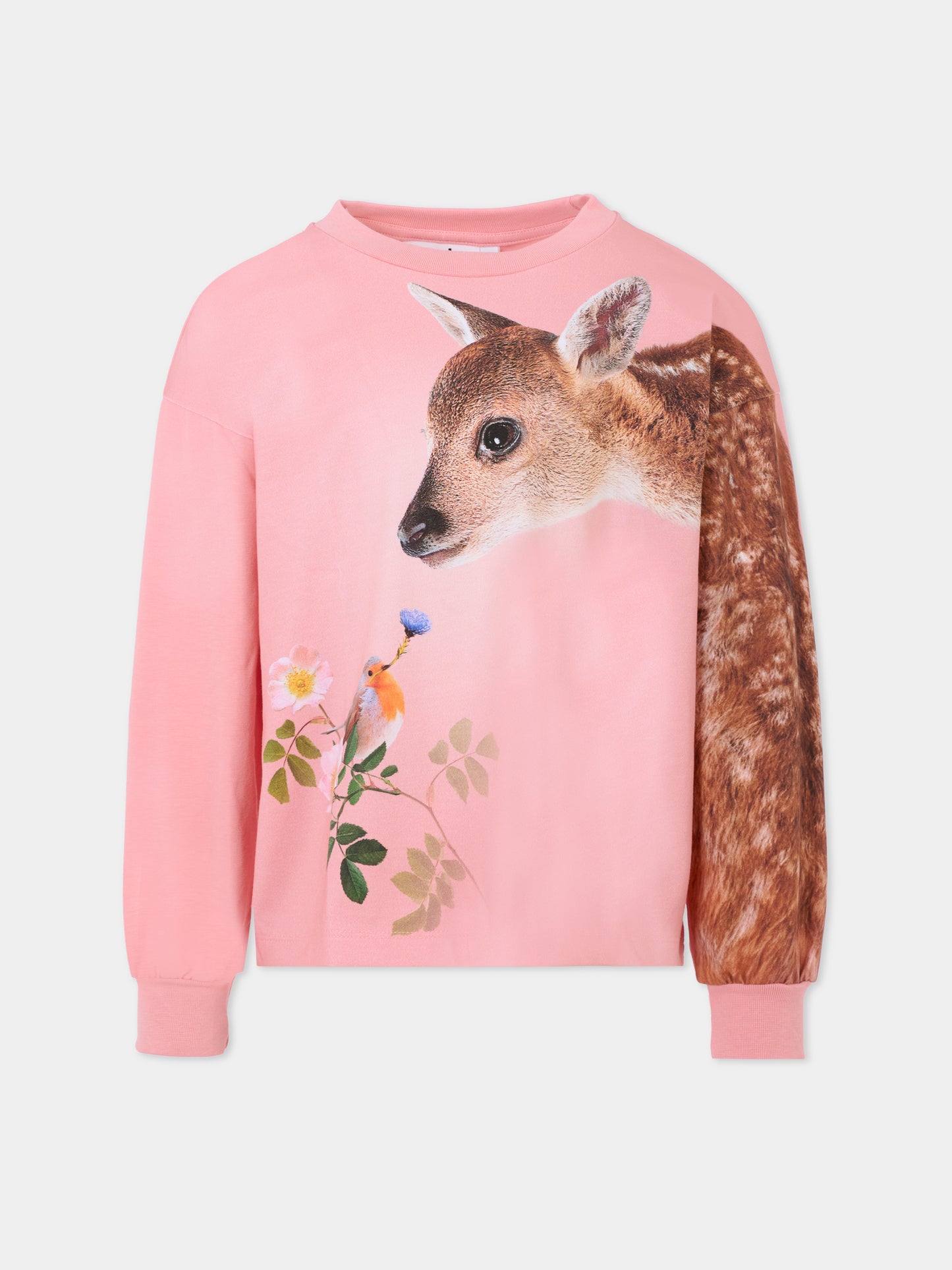 T-shirt Reniza rosa per bambina con fiori e cervo,Molo,2W25A405 9611